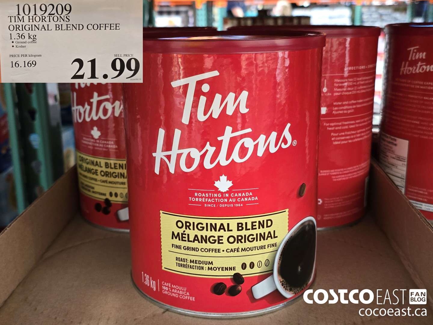 1019209 TIM HORTONS ORIGINAL BLEND COFFEE 1.36 KG $21.99