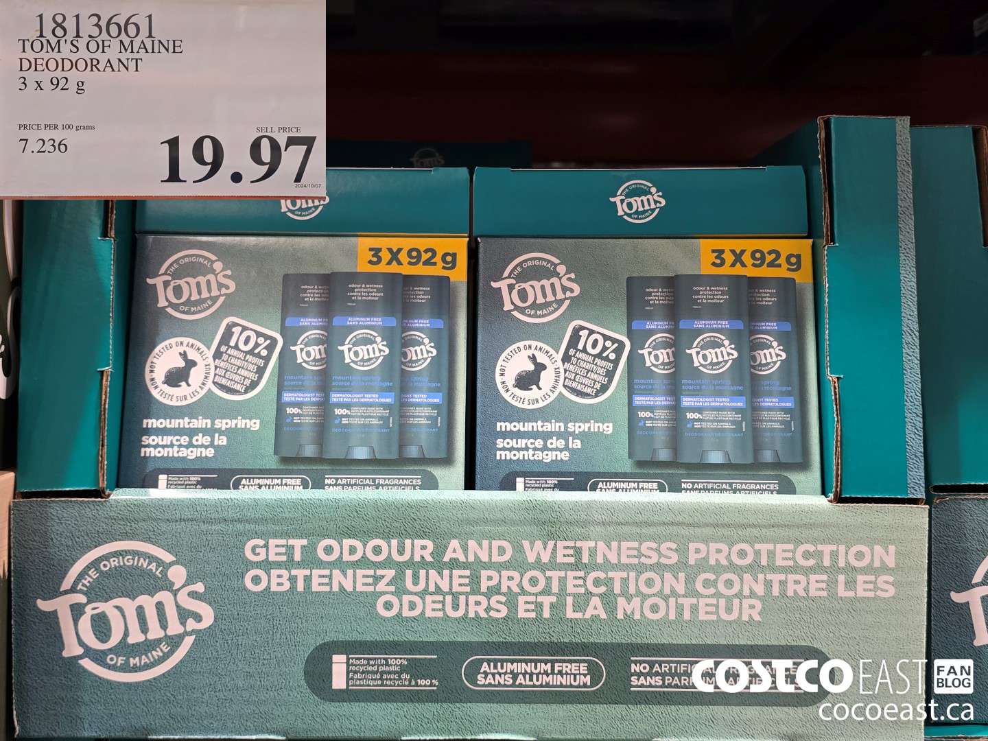 1813661 TOM'S OF MAINE DEODORANT 3 X 92 G $19.97
