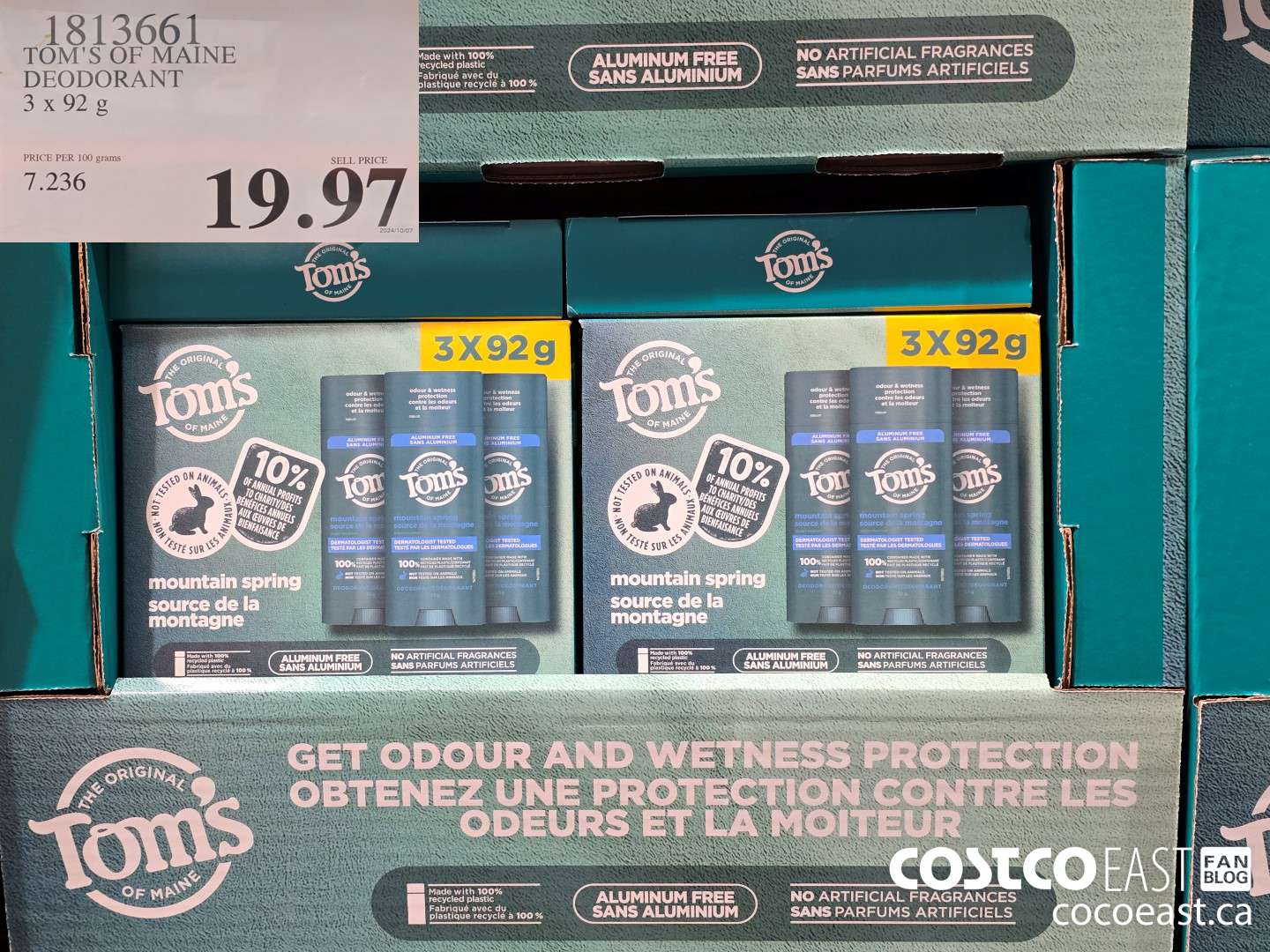 1813661 TOM'S OF MAINE DEODORANT 3 X 92 G $19.97