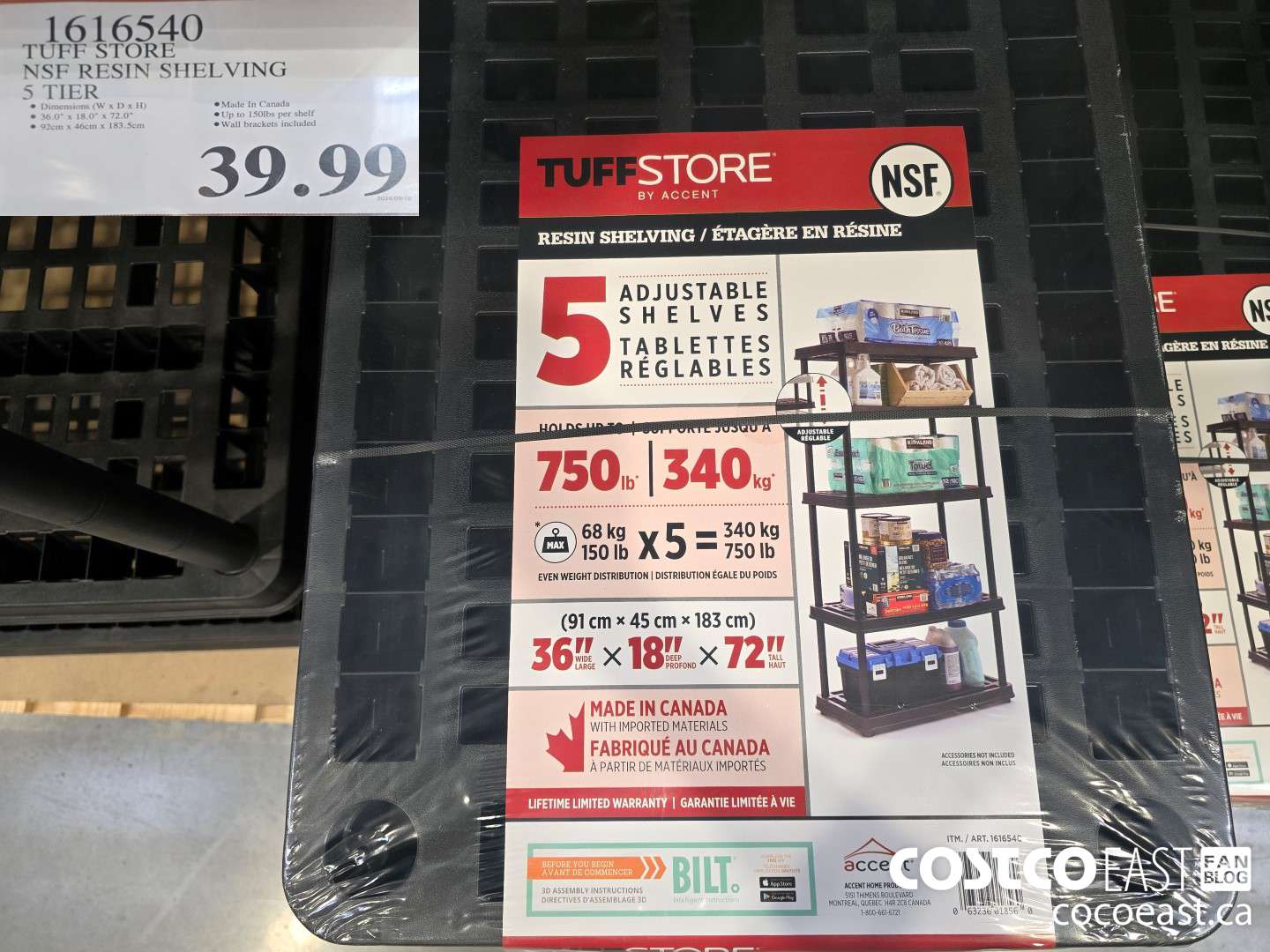 1616540 TUFF STORE NSF RESIN SHELVING 5 TIER $39.99