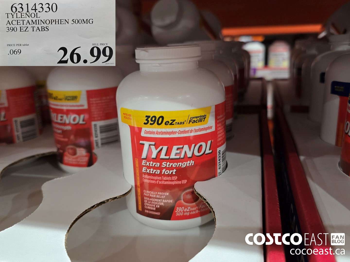 6314330 TYLENOL ACETAMINOPHEN 500MG 390 EZ TABS $26.99