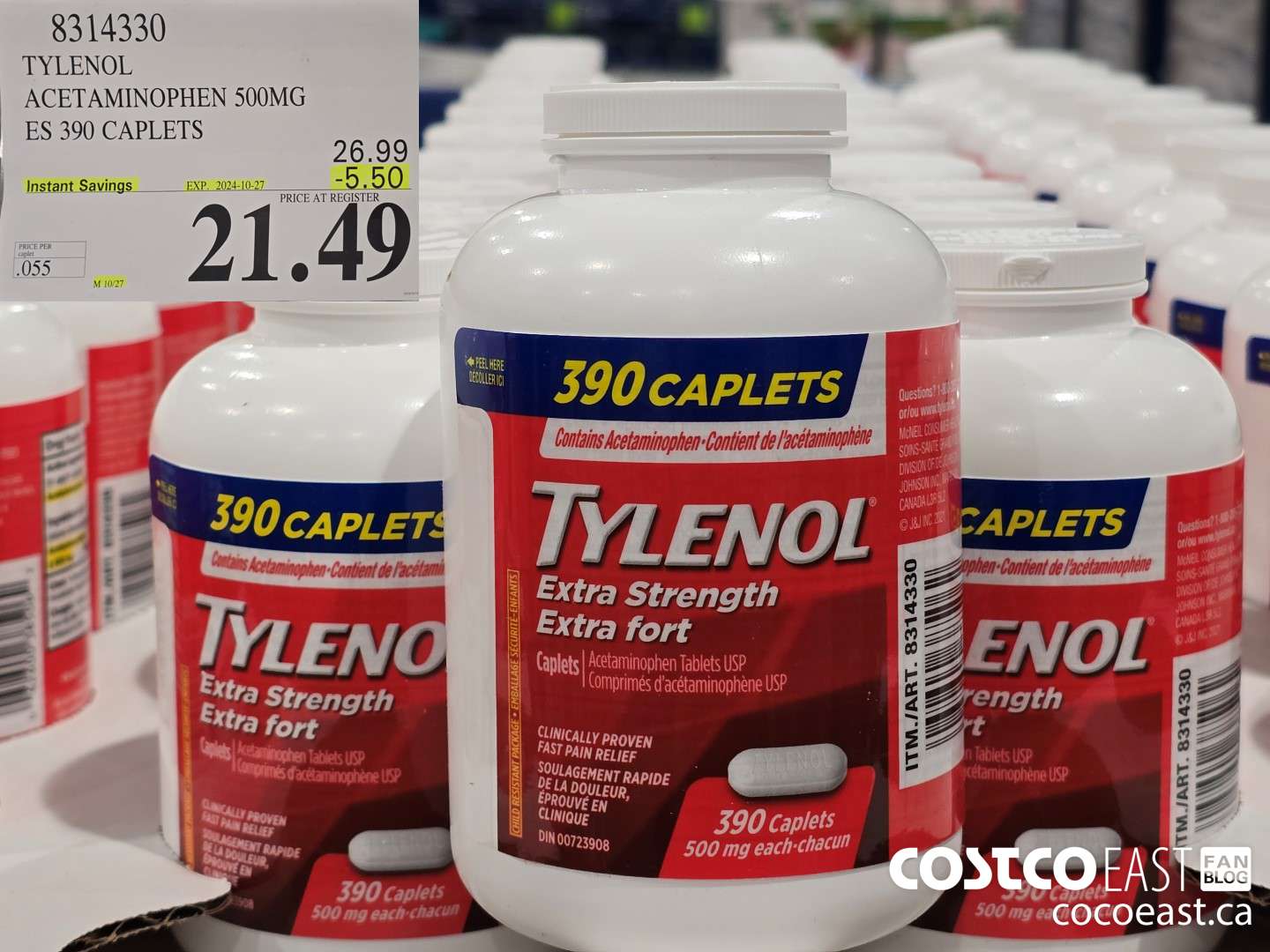 8314330 TYLENOL ACETAMINOPHEN 500MG ES 390 CAPLETS ($5.50 INSTANT SAVINGS EXPIRES ON 2024-10-27) $21.49