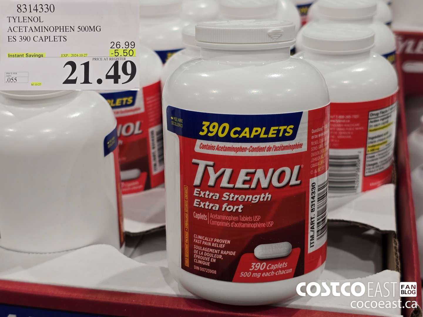 8314330 TYLENOL ACETAMINOPHEN 500MG ES 390 CAPLETS ($5.50 INSTANT SAVINGS EXPIRES ON 2024-10-27) $21.49