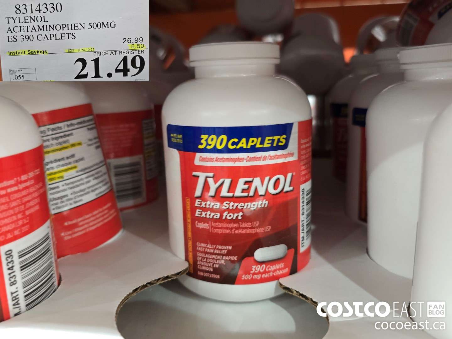 8314330 TYLENOL ACETAMINOPHEN 500MG ES 390 CAPLETS ($5.50 INSTANT SAVINGS EXPIRES ON 2024-10-27) $21.49