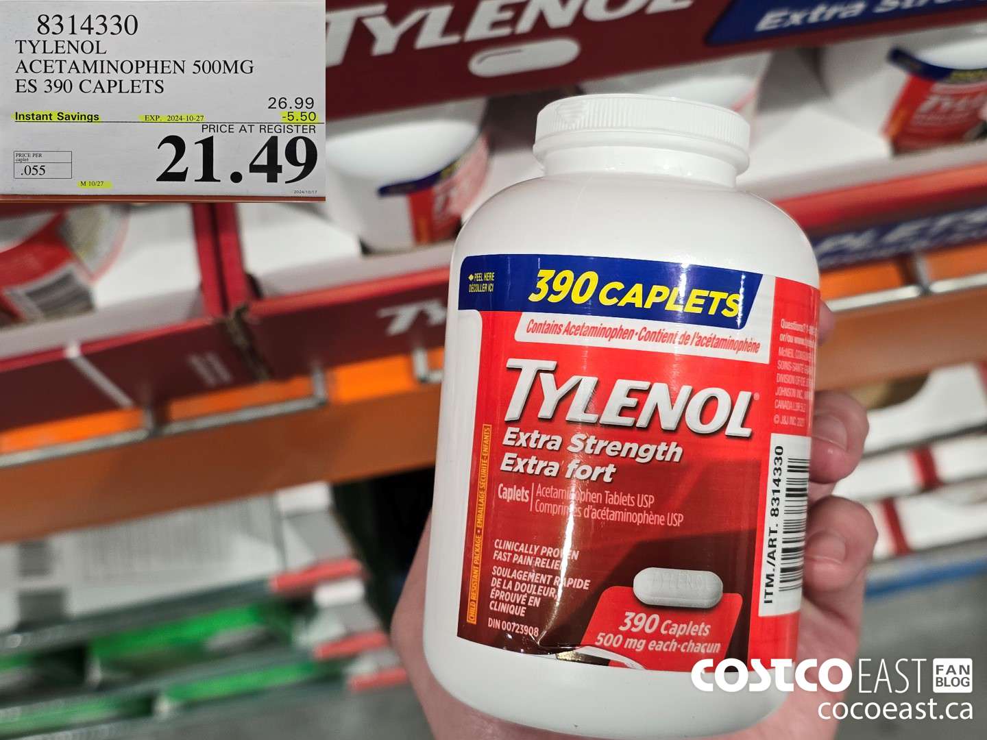 8314330 TYLENOL ACETAMINOPHEN 500MG ES 390 CAPLETS ($5.50 INSTANT SAVINGS EXPIRES ON 2024-10-27) $21.49