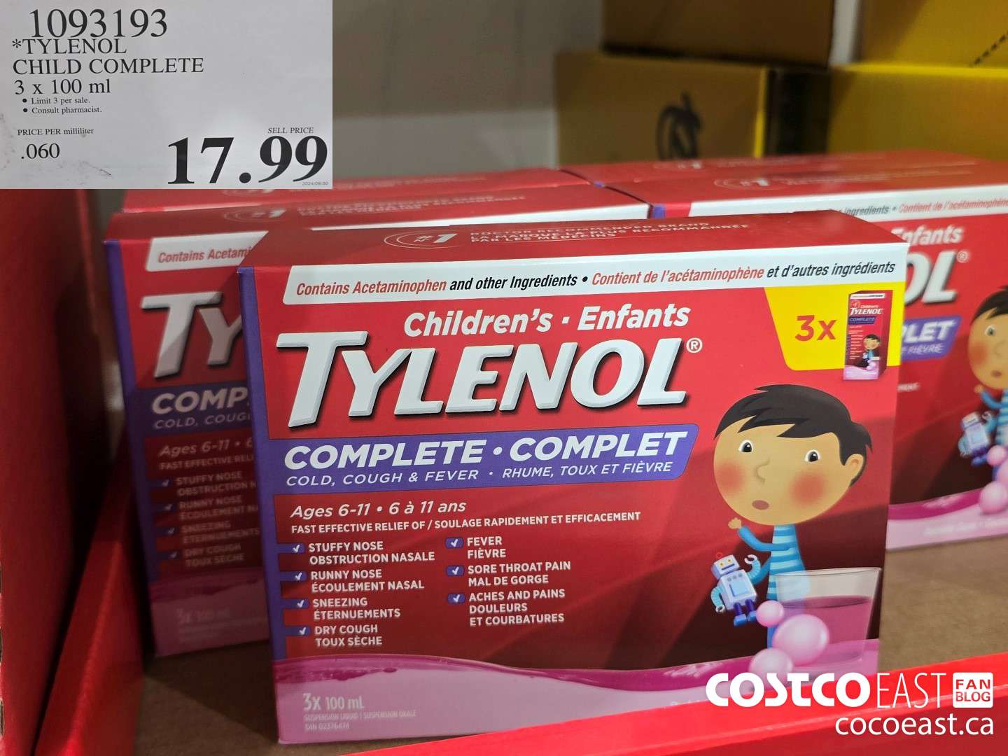 1093193 TYLENOL CHILD COMPLETE 3 X 100ML $17.99