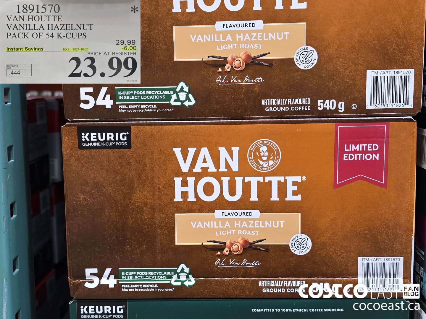 1891570 VAN HOUTTE VANILLA HAZELNUT PACK OF 54 K-CUPS ($6.00 INSTANT SAVINGS EXPIRES ON 2024-10-27) $23.99