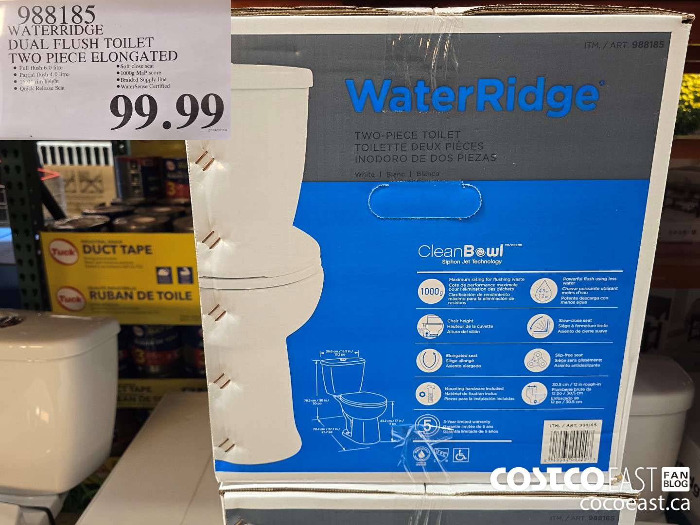 988185 WATERRIDGE DUAL FLUSH TOILET TWO PIECE ELONGATED $99.99