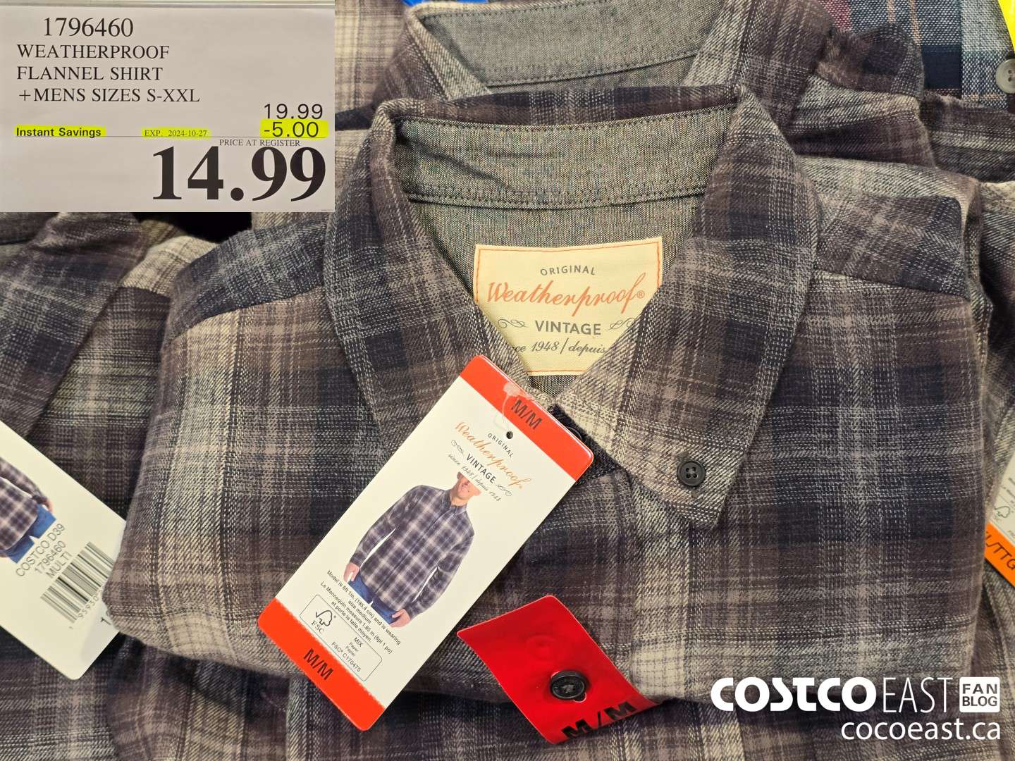 1796460 WEATHERPROOF FLANNEL SHIRT + MENS SIZES S-XXL ($5.00 INSTANT SAVINGS EXPIRES ON 2024-10-27) $14.99