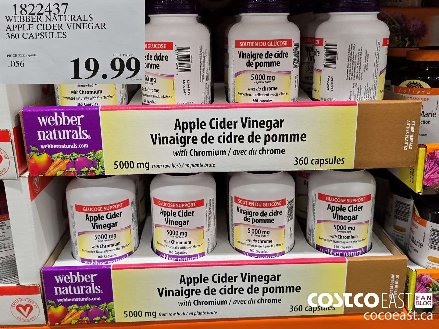 1822437 WEBBER NATURALS APPLE CIDER VINEGAR 360 CAPSULES $19.99