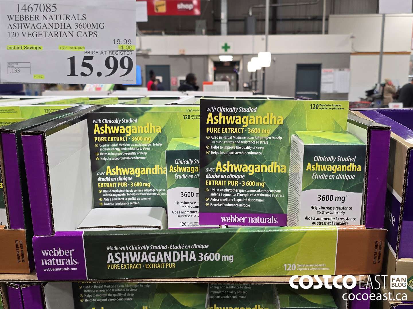 1467085 WEBBER NATURALS ASHWAGANDHA 3600MG 120 VEGETARIAN CAPS ($4.00 INSTANT SAVINGS EXPIRES ON 2024-10-27) $15.99