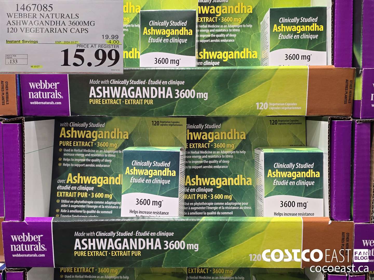 1467085 WEBBER NATURALS ASHWAGANDHA 3600MG 120 VEGETARIAN CAPS ($4.00 INSTANT SAVINGS EXPIRES ON 2024-10-27) $15.99