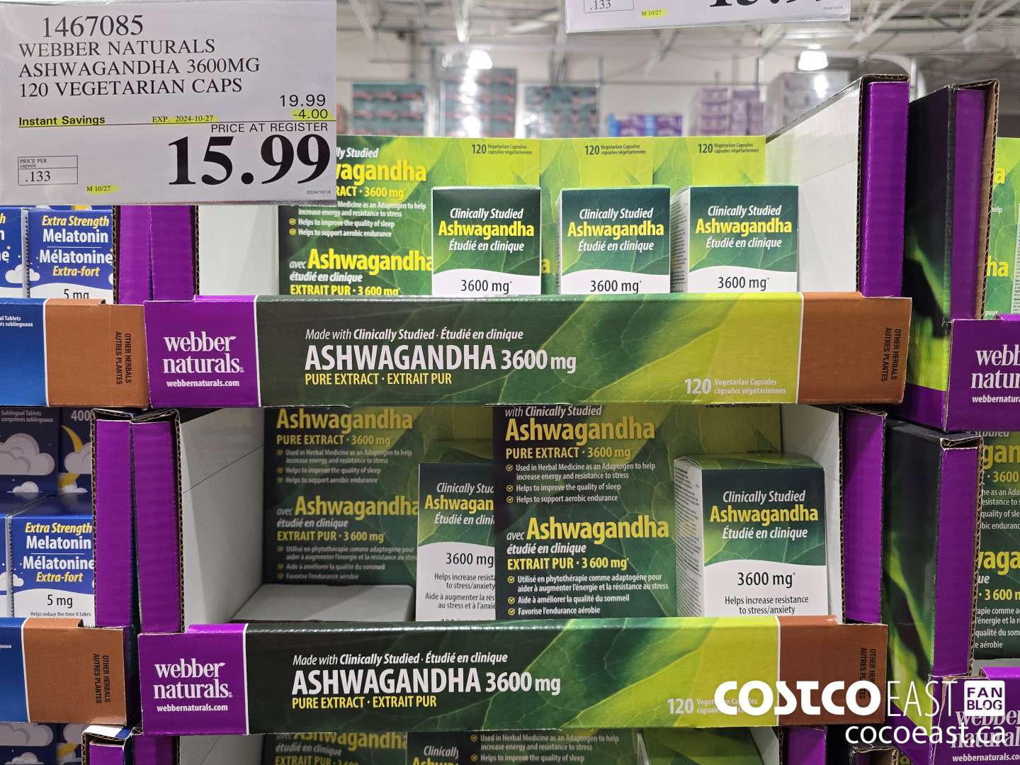 1467085 WEBBER NATURALS ASHWAGANDHA 3600MG 120 VEGETARIAN CAPS ($4.00 INSTANT SAVINGS EXPIRES ON 2024-10-27) $15.99
