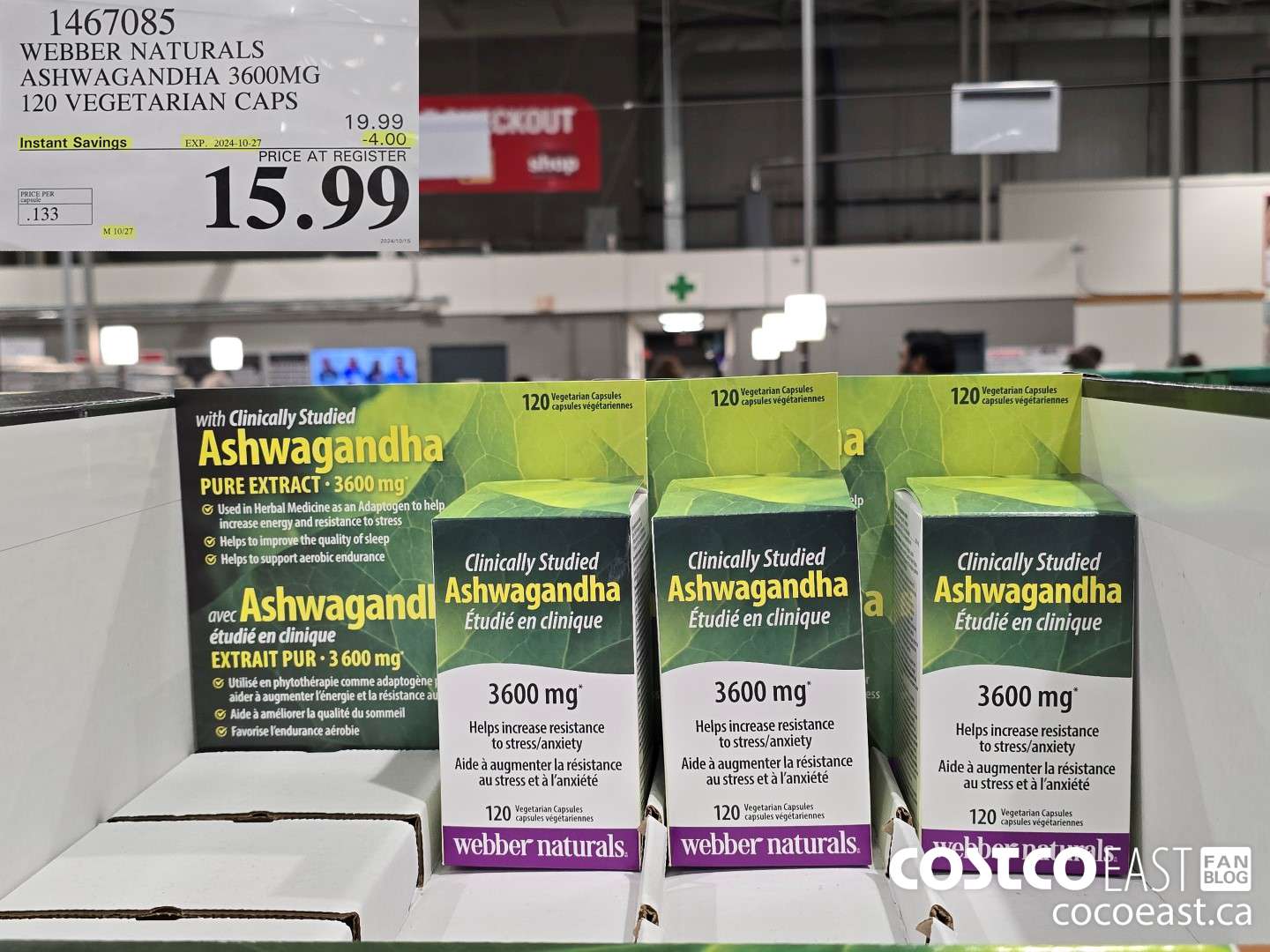 1467085 WEBBER NATURALS ASHWAGANDHA 3600MG 120 VEGETARIAN CAPS ($4.00 INSTANT SAVINGS EXPIRES ON 2024-10-27) $15.99