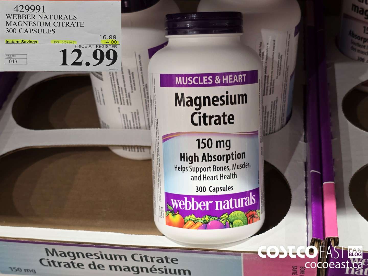 429991 WEBBER NATURALS MAGNESIUM CITRATE 300 CAPSULES ($4.00 INSTANT SAVINGS EXPIRES ON 2024-10-27) $12.99