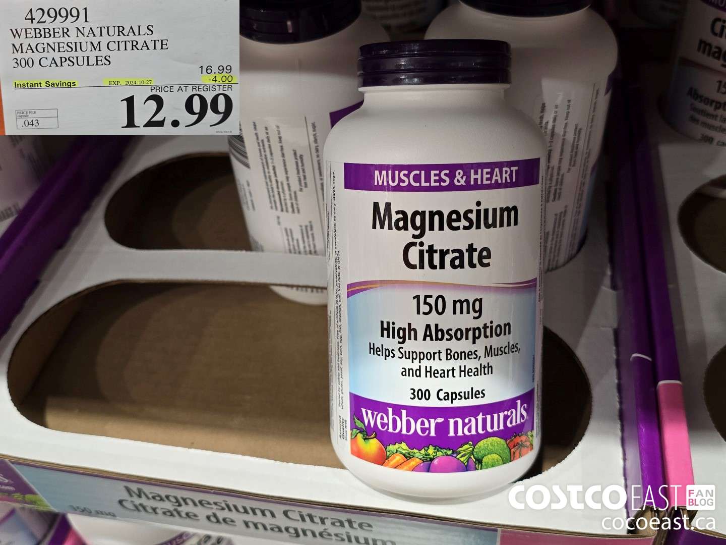 429991 WEBBER NATURALS MAGNESIUM CITRATE 300 CAPSULES ($4.00 INSTANT SAVINGS EXPIRES ON 2024-10-27) $12.99