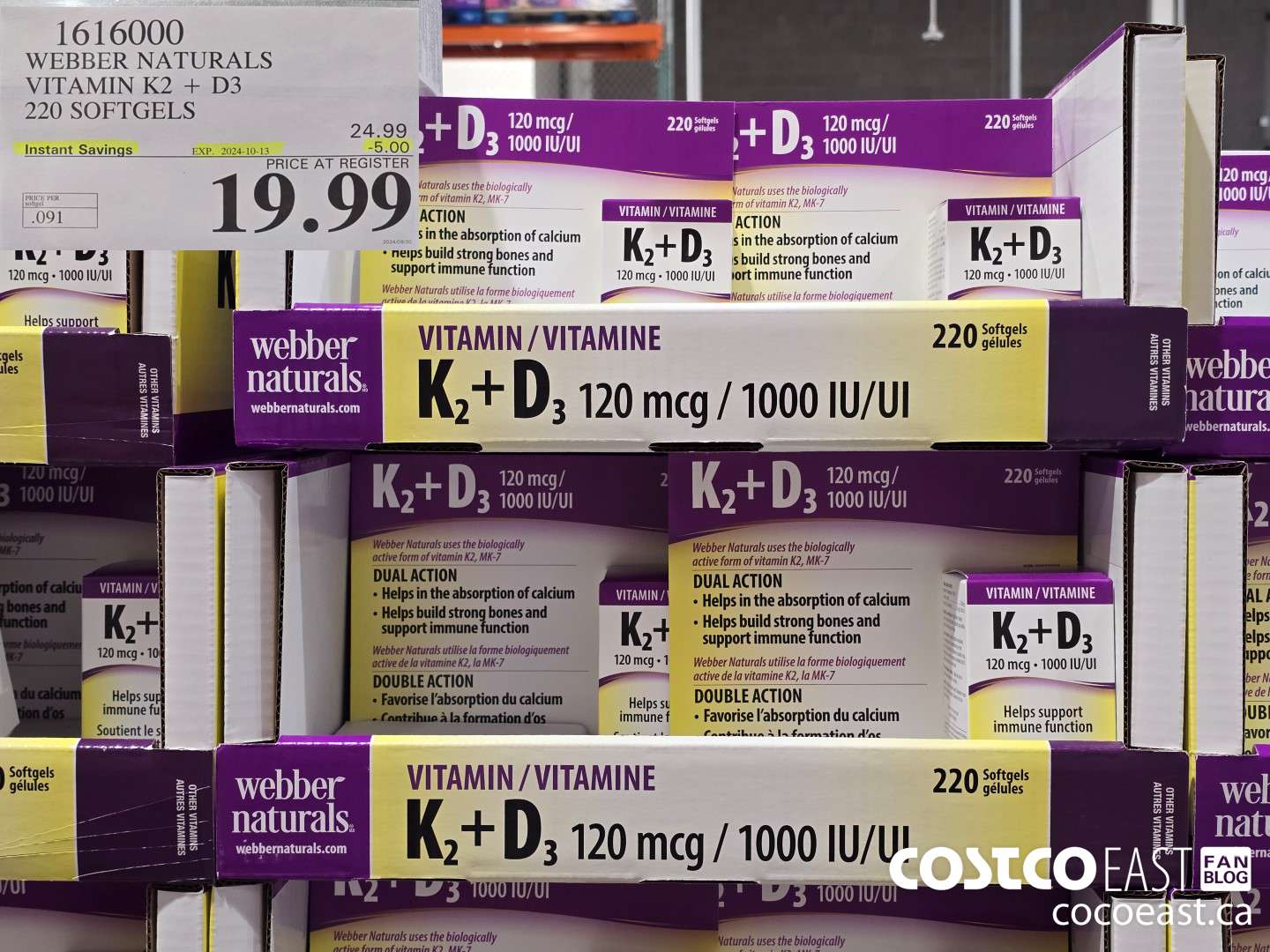 1616000 WEBBER NATURALS VITAMIN K2+D3 220 SOFTGELS ($5.00 INSTANT SAVINGS EXPIRES ON 2024-10-13) $19.99