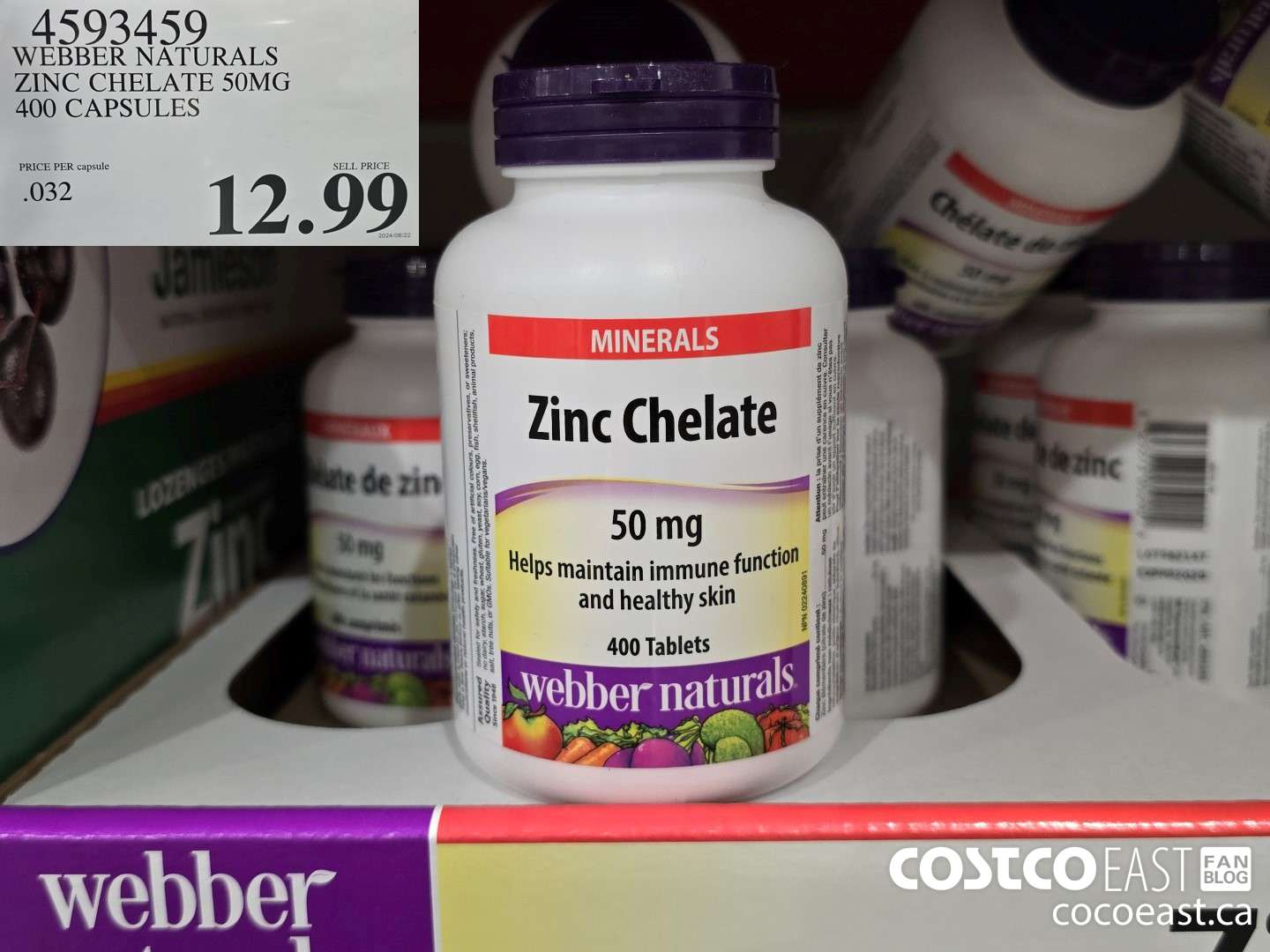 4593459 WEBBER NATURALS ZINC CHELATE 50MG 400 CAPSULES $12.99