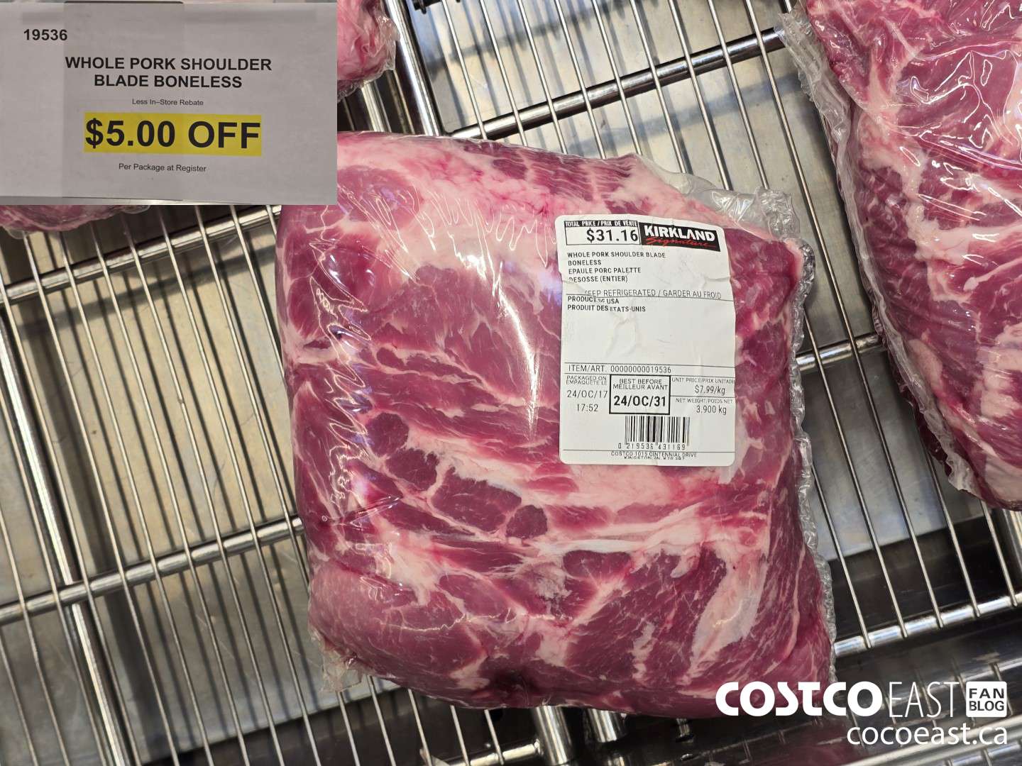 19536 WHOLE PORK SHOULDER BLADE BONELESS ($5.00 INSTANT SAVINGS)