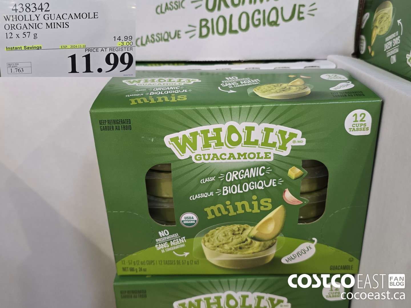 438342 WHOLLY GUACAMOLE ORGANIC MINIS 12 X 57 G ($3.00 INSTANT SAVINGS EXPIRES ON 2024-11-10) $11.99