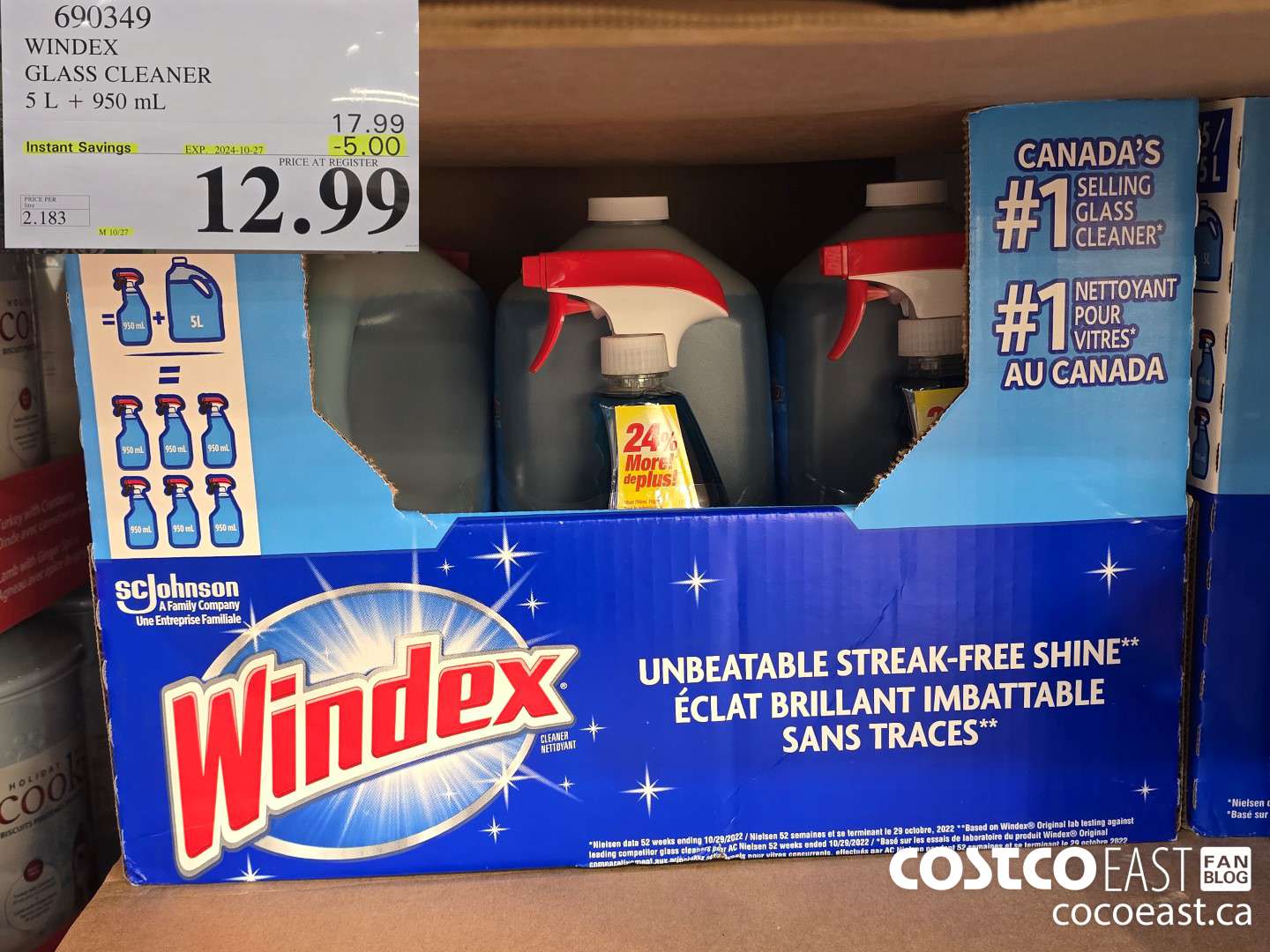 690349 WINDEX GLASS CLEANER 5 L + 950 ML ($5.00 INSTANT SAVINGS EXPIRES ON 2024-10-27) $12.99