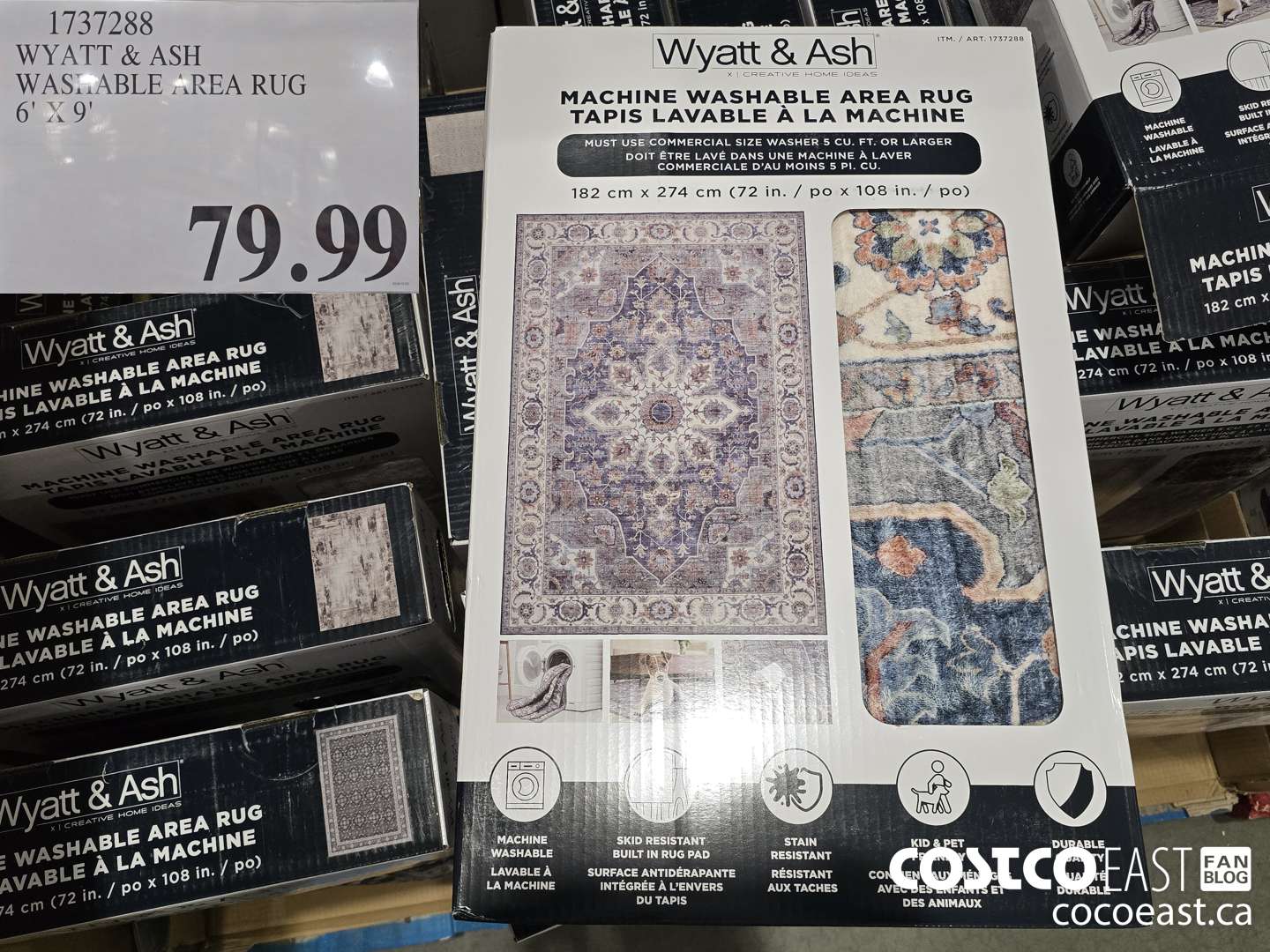 1737288 WYATT & ASH WASHABLE AREA RUG 6' X 9' $79.99