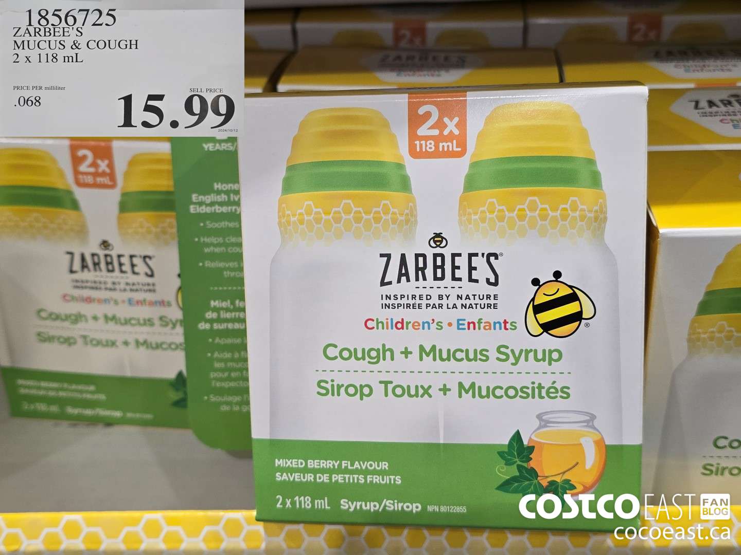 1856725 ZARBEE'S MUCUS & COUGH 2 X 118 ML $15.99