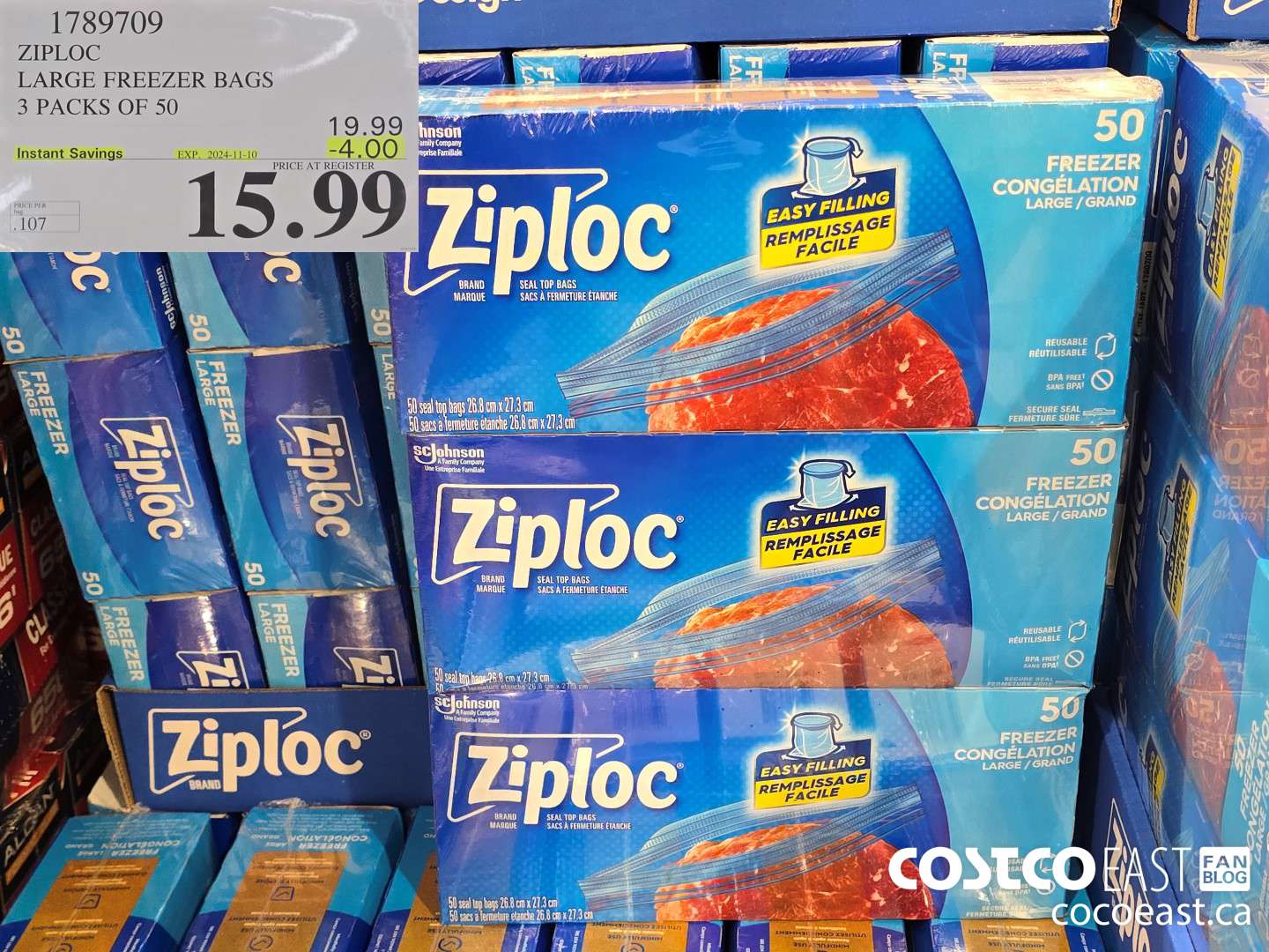 1789709 ZIPLOC LARGE FREEZER BAGS 3 PACKS OF 50 ($4.00 INSTANT SAVINGS EXPIRES ON 2024-11-10) $15.99