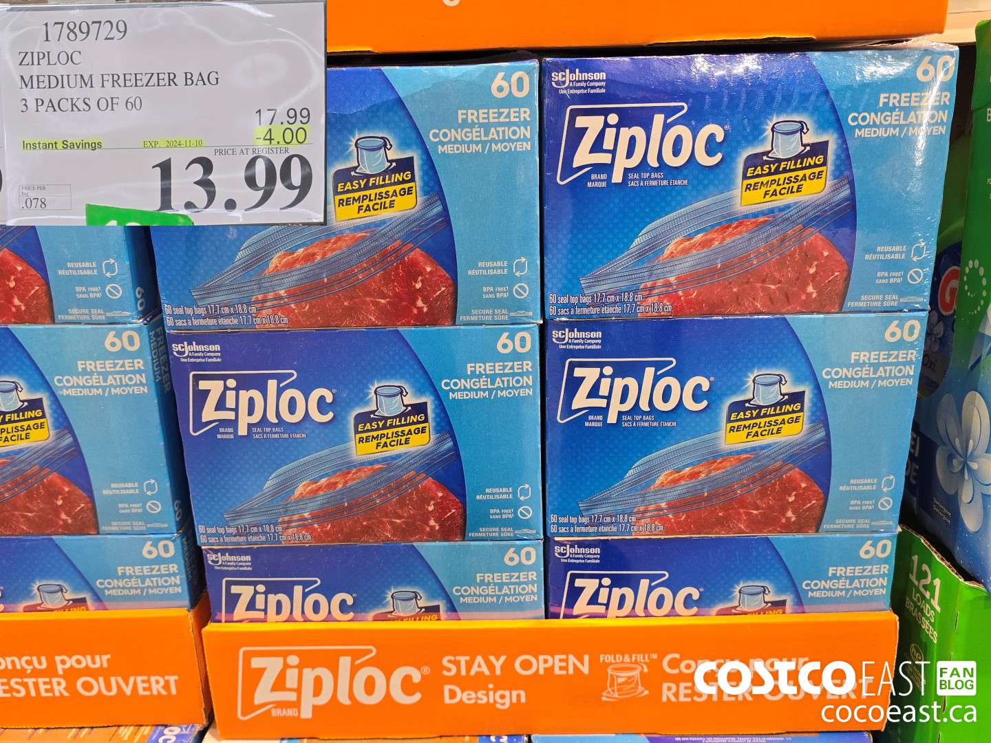 1789729 ZIPLOC MEDIUM FREEZER BAG 3 PACKS OF 60 ($4.00 INSTANT SAVINGS EXPIRES ON 2024-11-10) $13.99