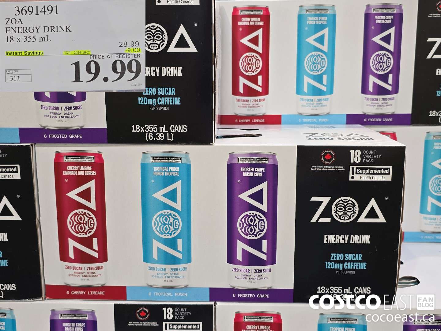 3691491 ZOA ENERGY DRINK 18 x 355 mL ($9.00 INSTANT SAVINGS EXPIRES ON 2024-10-27) $19.99