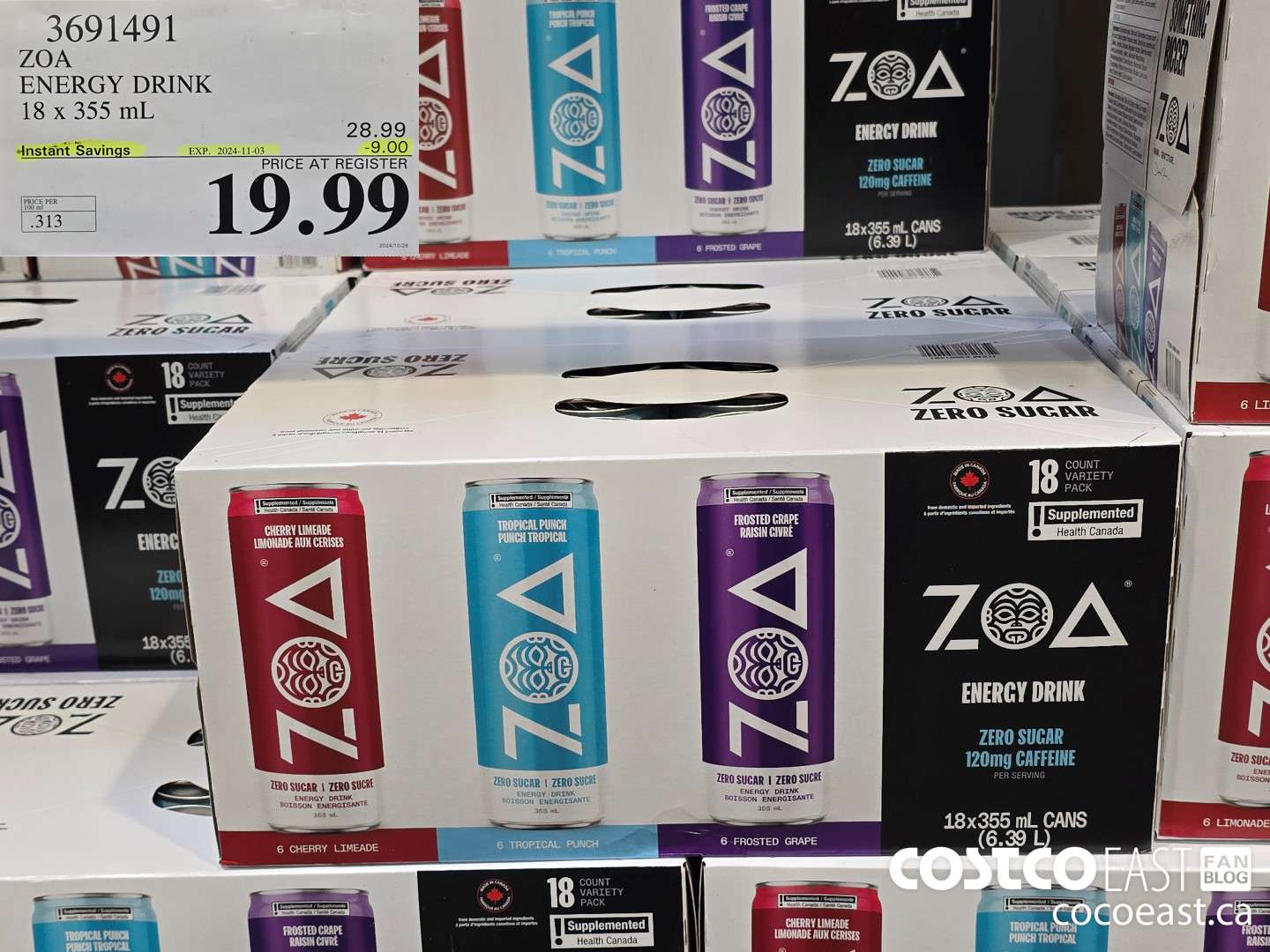 3691491 ZOA ENERGY DRINK 18 x 355 mL ($9.00 INSTANT SAVINGS EXPIRES ON 2024-11-03) $19.99