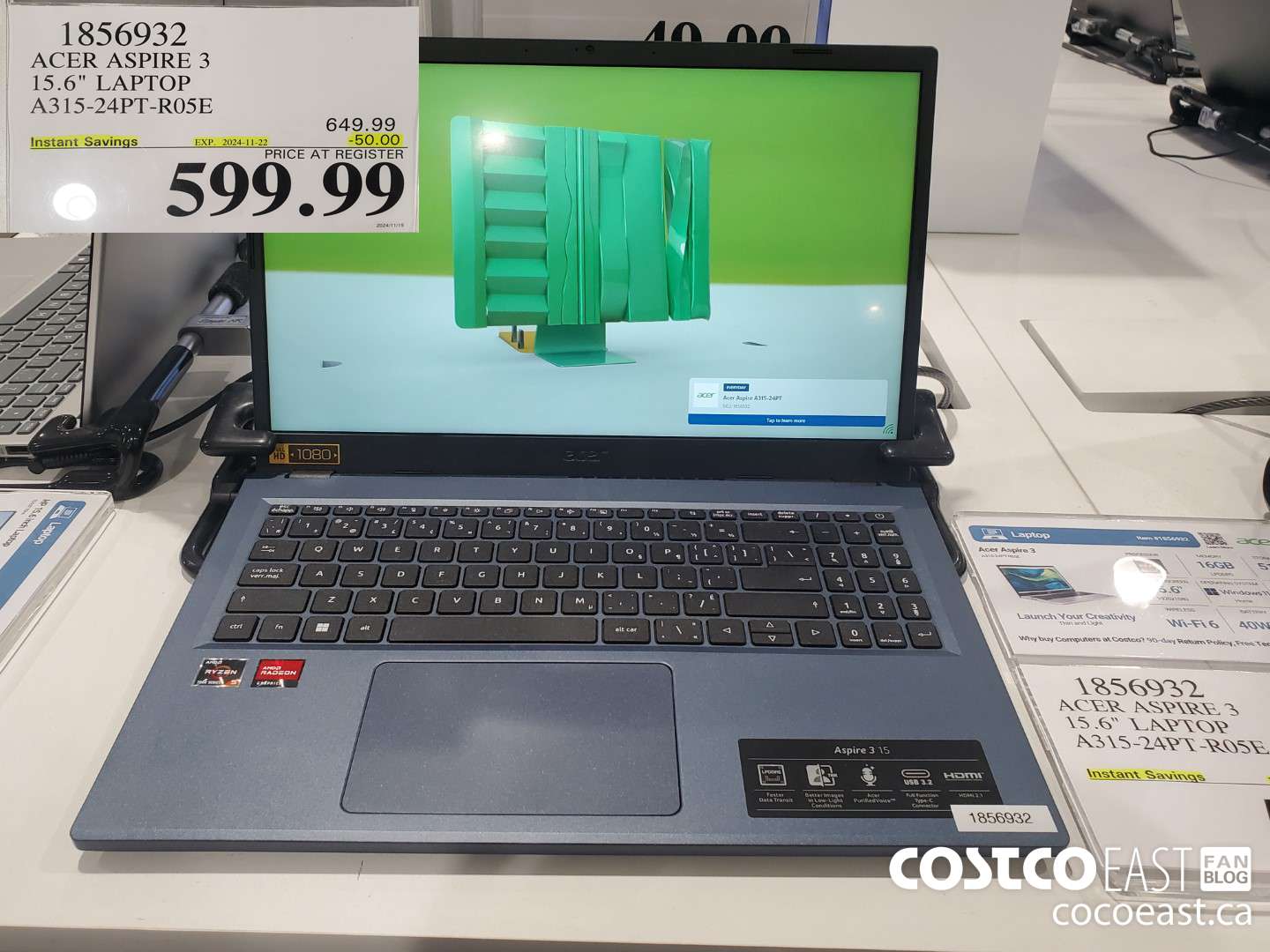 1856932 ACER ASPIRE 3 LAPTOP A315-24PT-R05E ($50.00 INSTANT SAVINGS EXPIRES ON 2024-11-22) $599.99