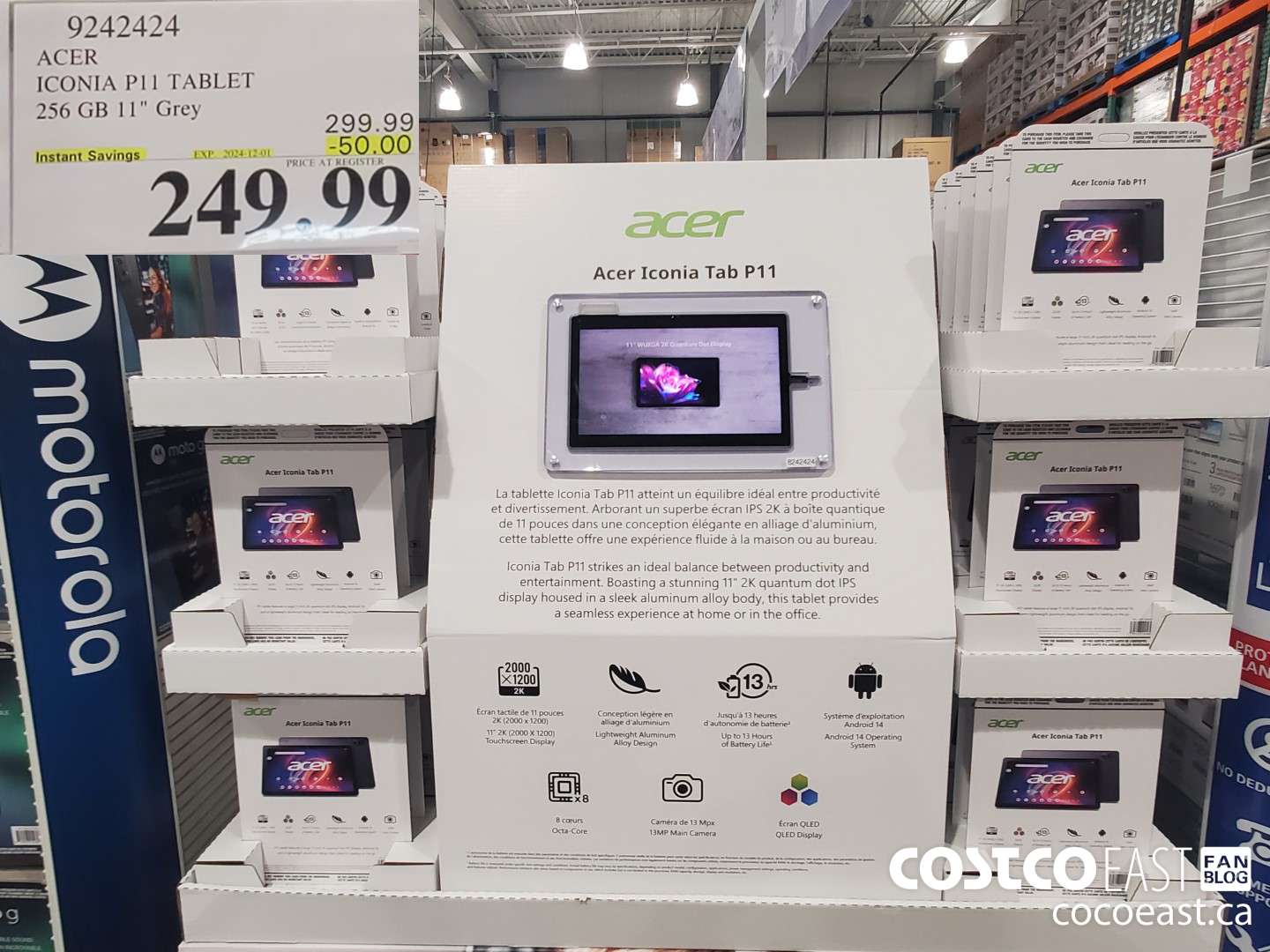 9242424 ACER ICONIA p11 TABLET 256GB, GREY ($50.00 INSTANT SAVINGS EXPIRES ON 2024-12-01) $249.99