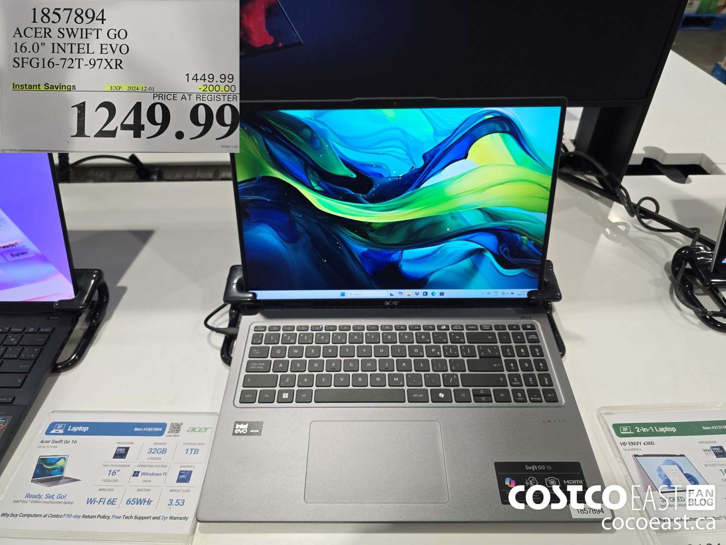 1857894 ACER SWIFT GO 16-IN INTEL EVO LAPTOP SFG16- 72T-97XR ($200.00 INSTANT SAVINGS EXPIRES ON 2024-12-01) $1249.99