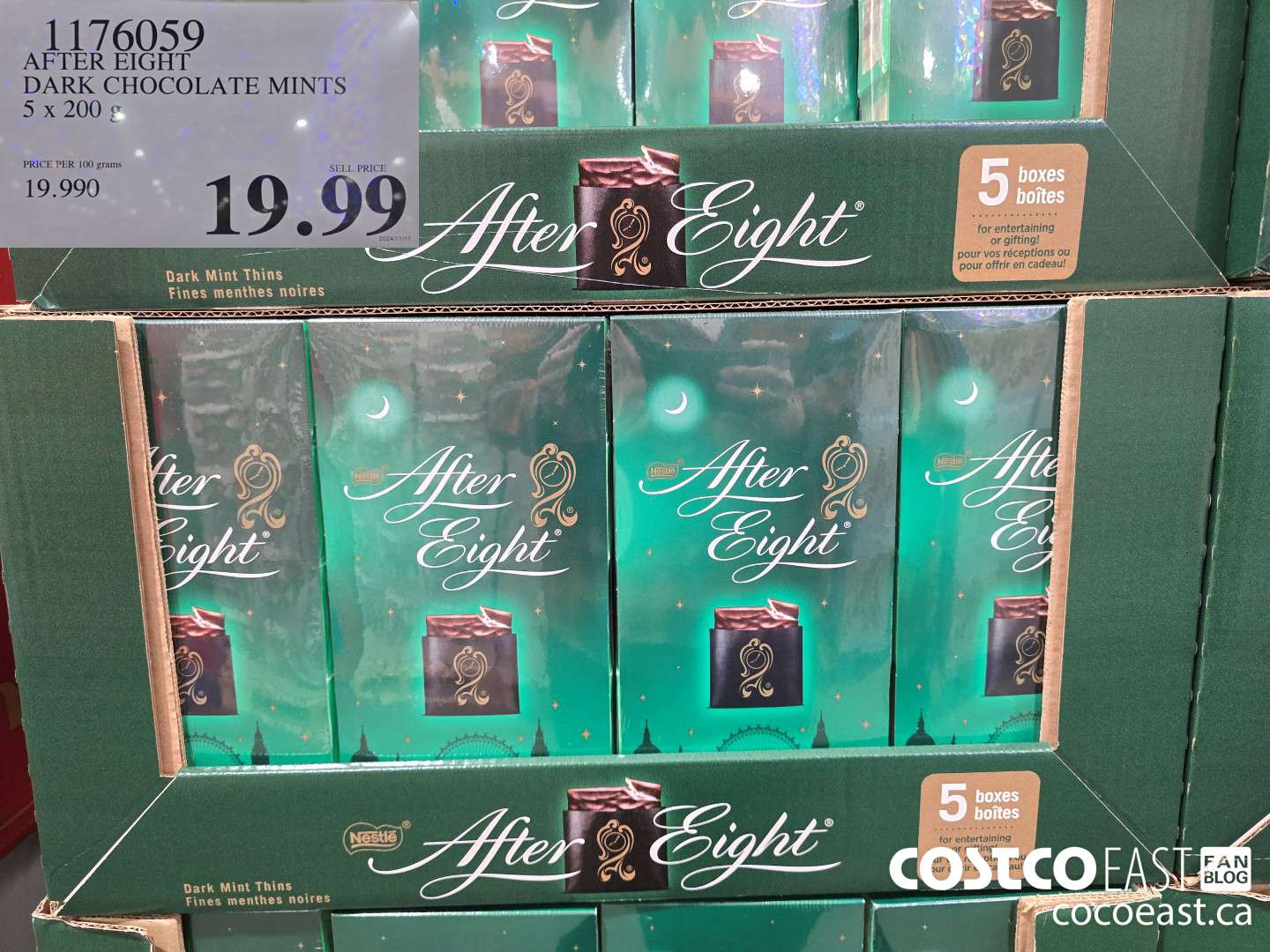 1176059 AFTER EIGHT DARK CHOCOLATE MINTS 5 x 200 g $19.99