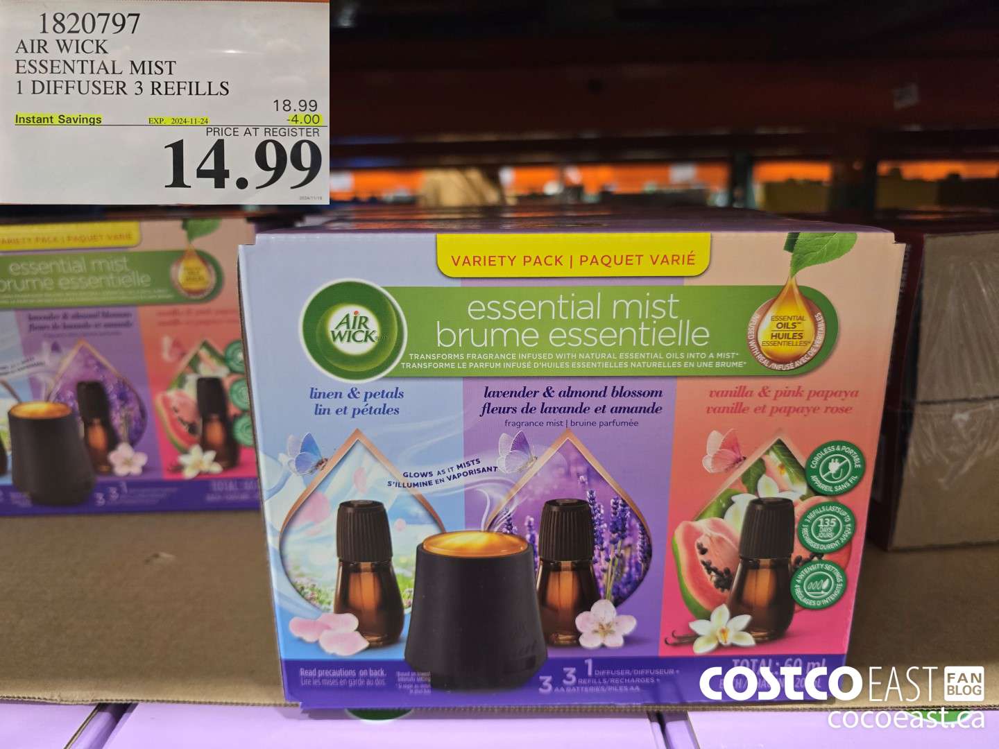 1820797 AIR WICK ESSENTIAL MIST 1 DIFFUSER 3 REFILLS ($4.00 INSTANT SAVINGS EXPIRES ON 2024-11-24) $14.99