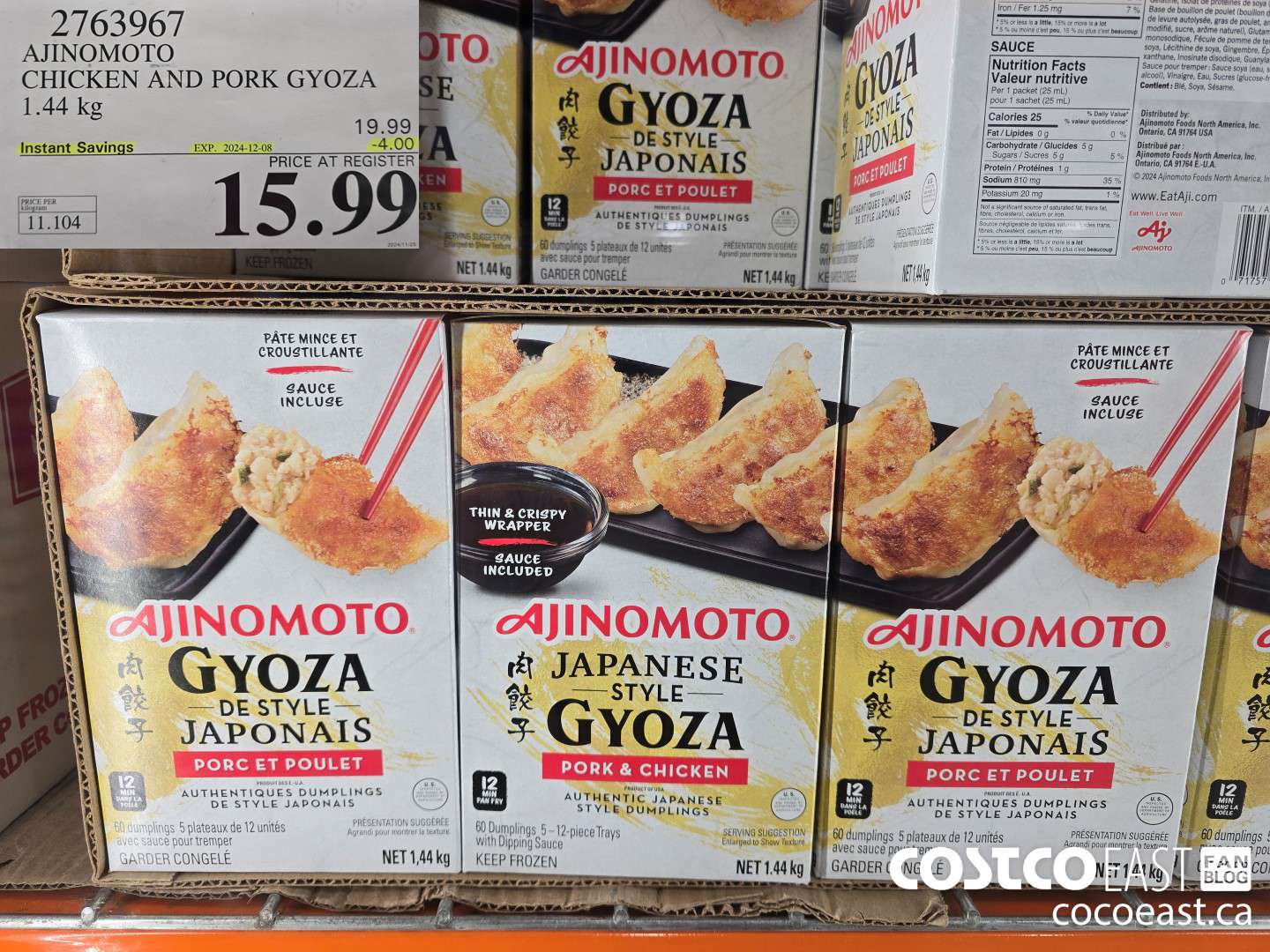 2763967 AJINOMOTO CHICKEN AND PORK GYOZA 1.44 kg ($4.00 INSTANT SAVINGS EXPIRES ON 2024-12-08) $15.99