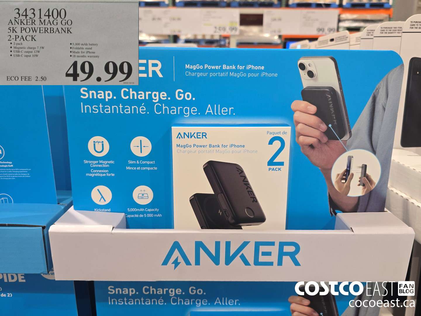 3431400 ANKER MAG GO 5K POWERBANK 2-PACK $49.99