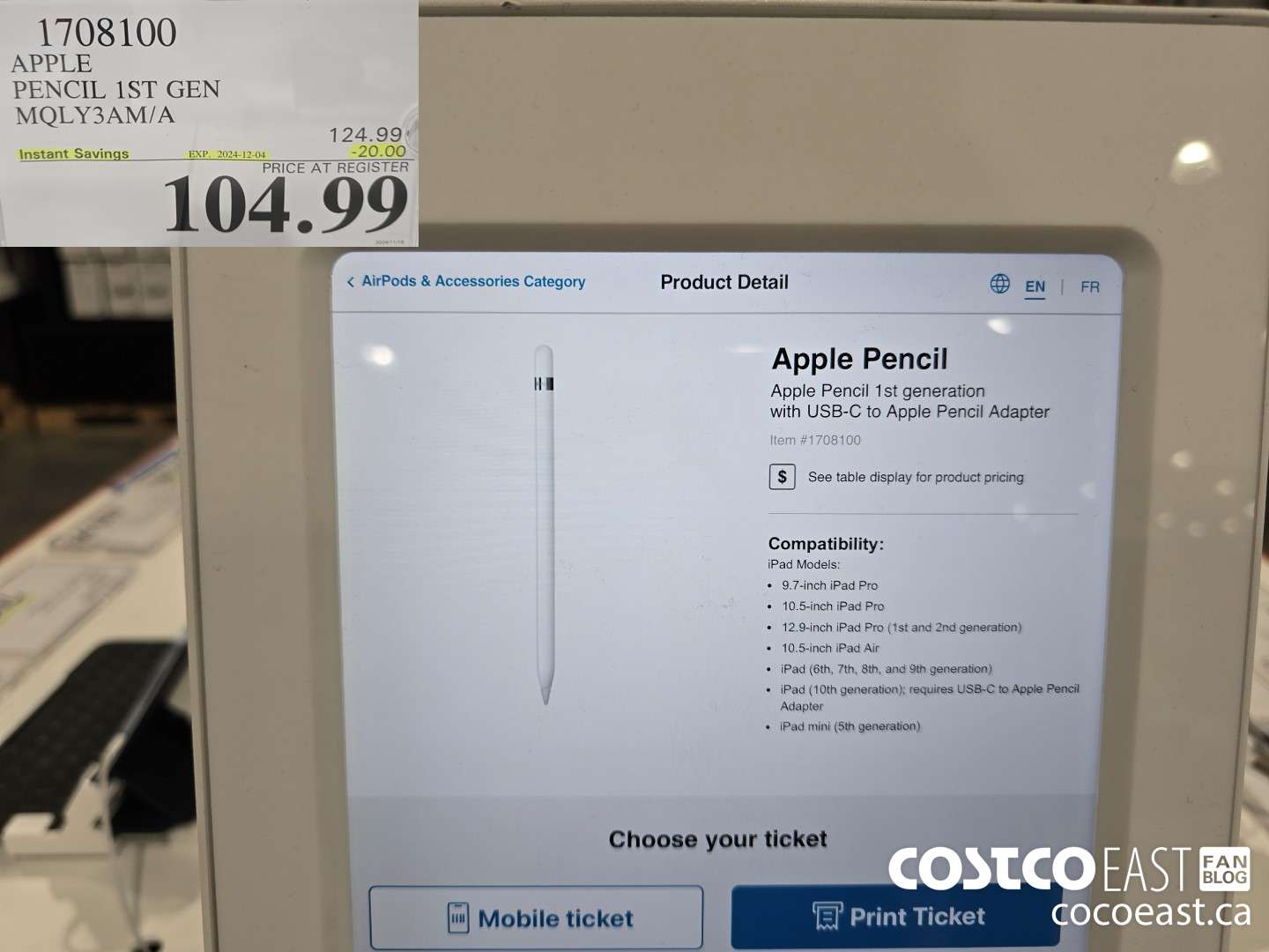 1708100 APPLE PENCIL USB-C ADAPTER WHITE ($20.00 INSTANT SAVINGS EXPIRES ON 2024-12-04) $104.99