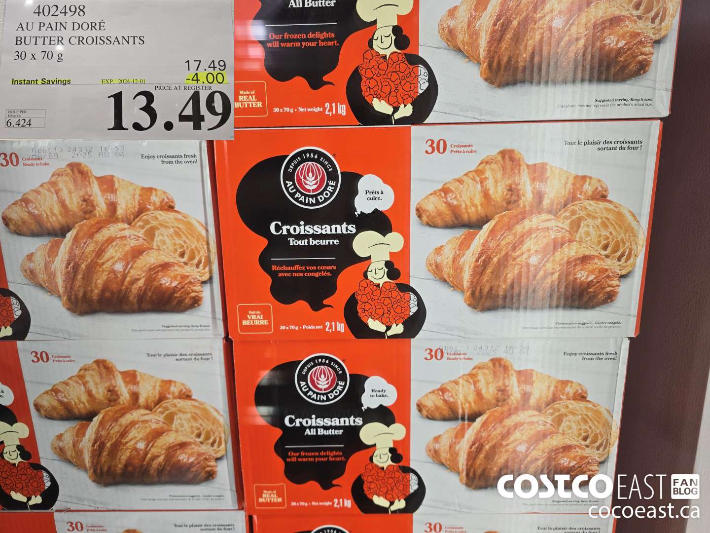 402498 AU PAIN DORE BUTTER CROISSANTS 30 X 70 G 2024-112-01 ($4.00 INSTANT SAVINGS) $13.49