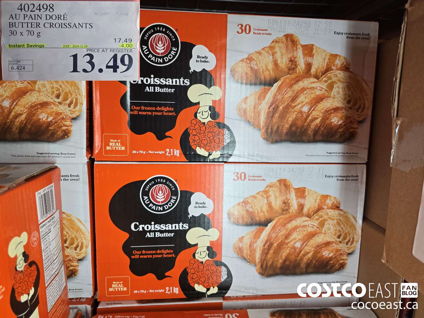 402498 AU PAIN DORE BUTTER CROISSANTS 30 X 70 G ($4.00 INSTANT SAVINGS EXPIRES ON 2024-11-24) $13.49