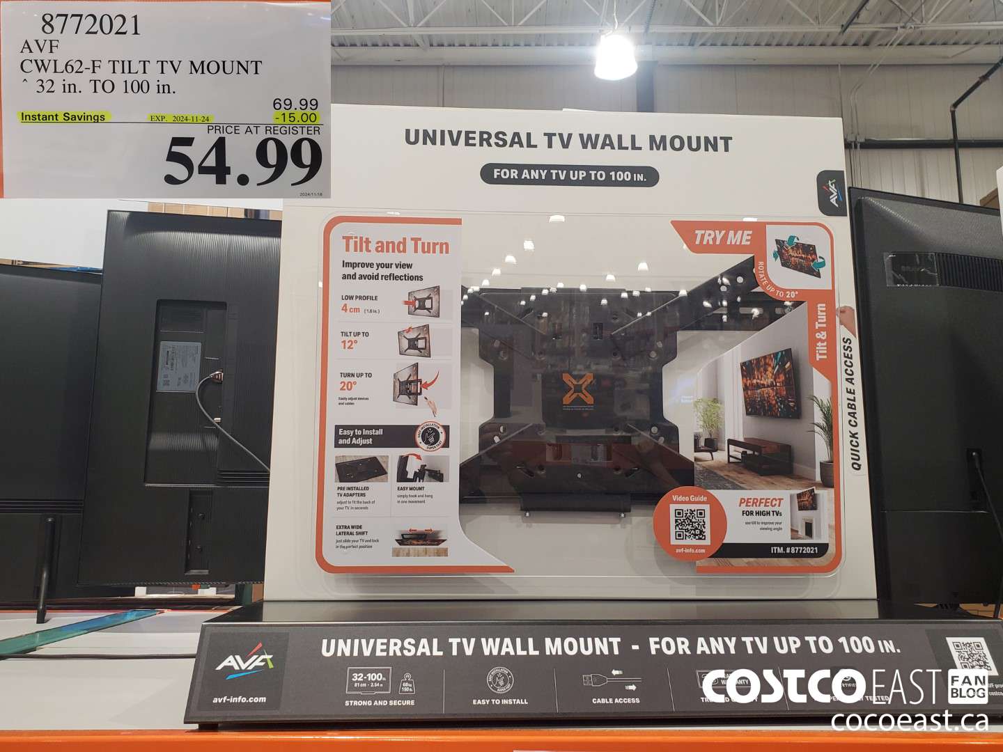 8772021 AVF CWL62-F TILT TV MOUNT 32 in. TO 100 in.  ($15.00 INSTANT SAVINGS EXPIRES ON 2024-11-24) $54.99