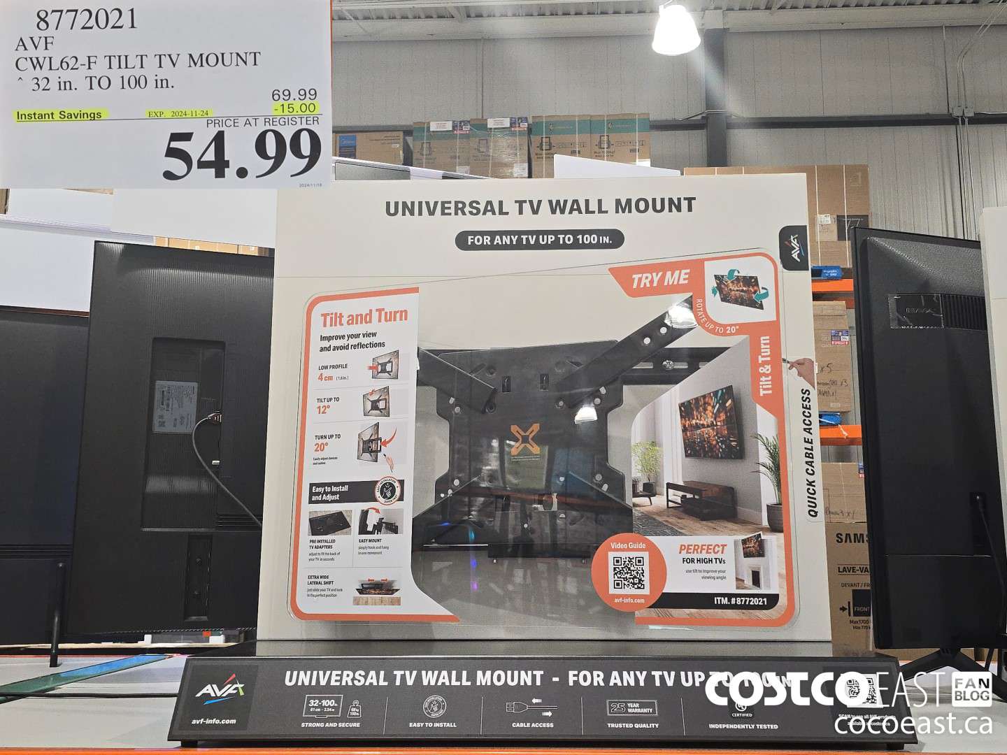 8772021 AVF CWL62-F TILT TV MOUNT 32 in. TO 100 in.  ($15.00 INSTANT SAVINGS EXPIRES ON 2024-11-24) $54.99