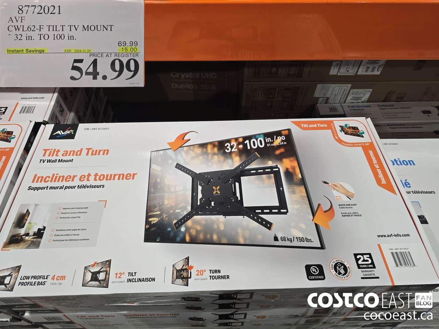 8772021 AVF CWL62-F TILT TV MOUNT 32 in. TO 100 in.  ($15.00 INSTANT SAVINGS EXPIRES ON 2024-11-24) $54.99