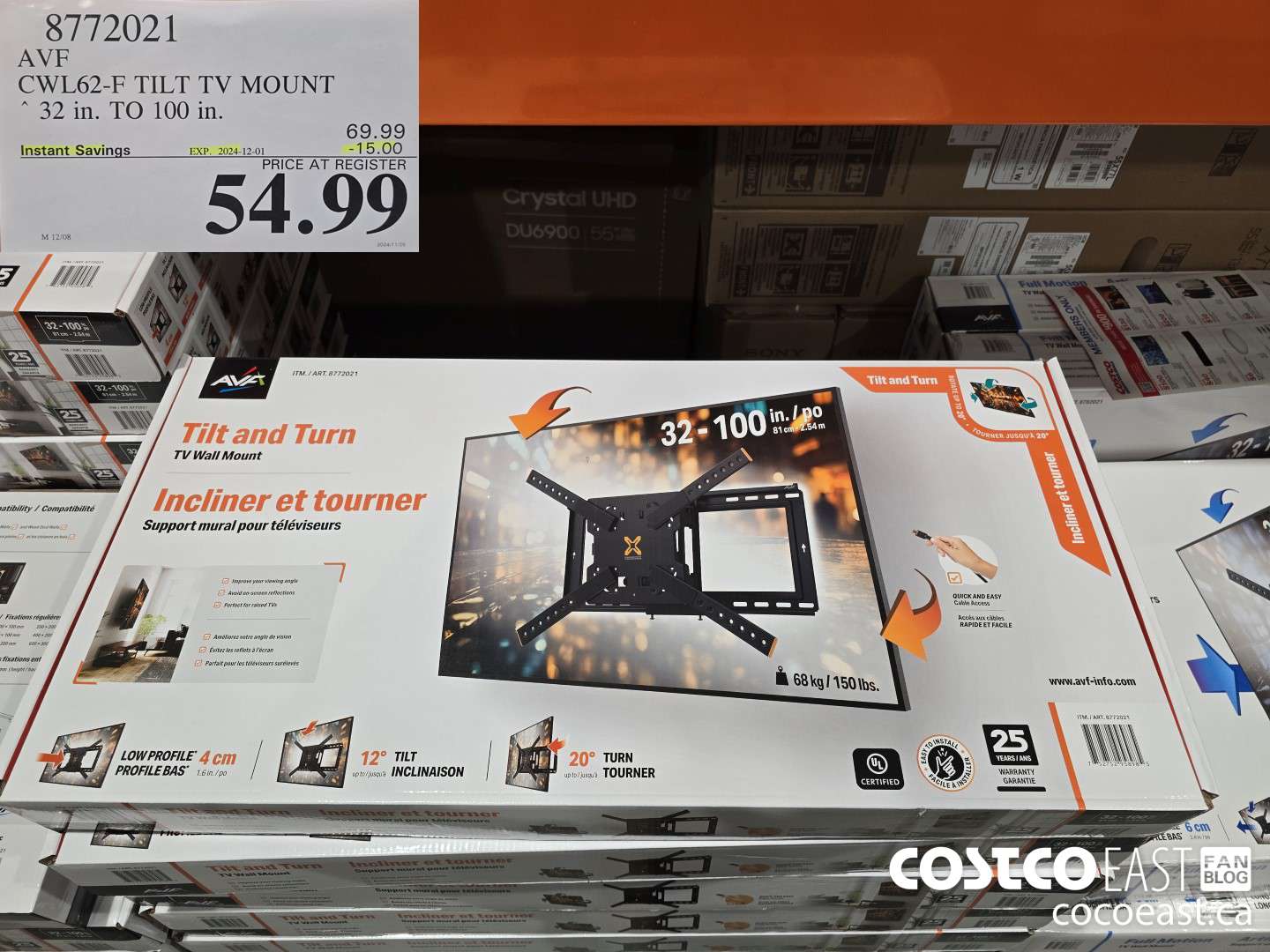 8772021 AVF CWL62-F TILT TV MOUNT 32 in. TO 100 in.  ($15.00 INSTANT SAVINGS EXPIRES ON 2024-12-01) $54.99