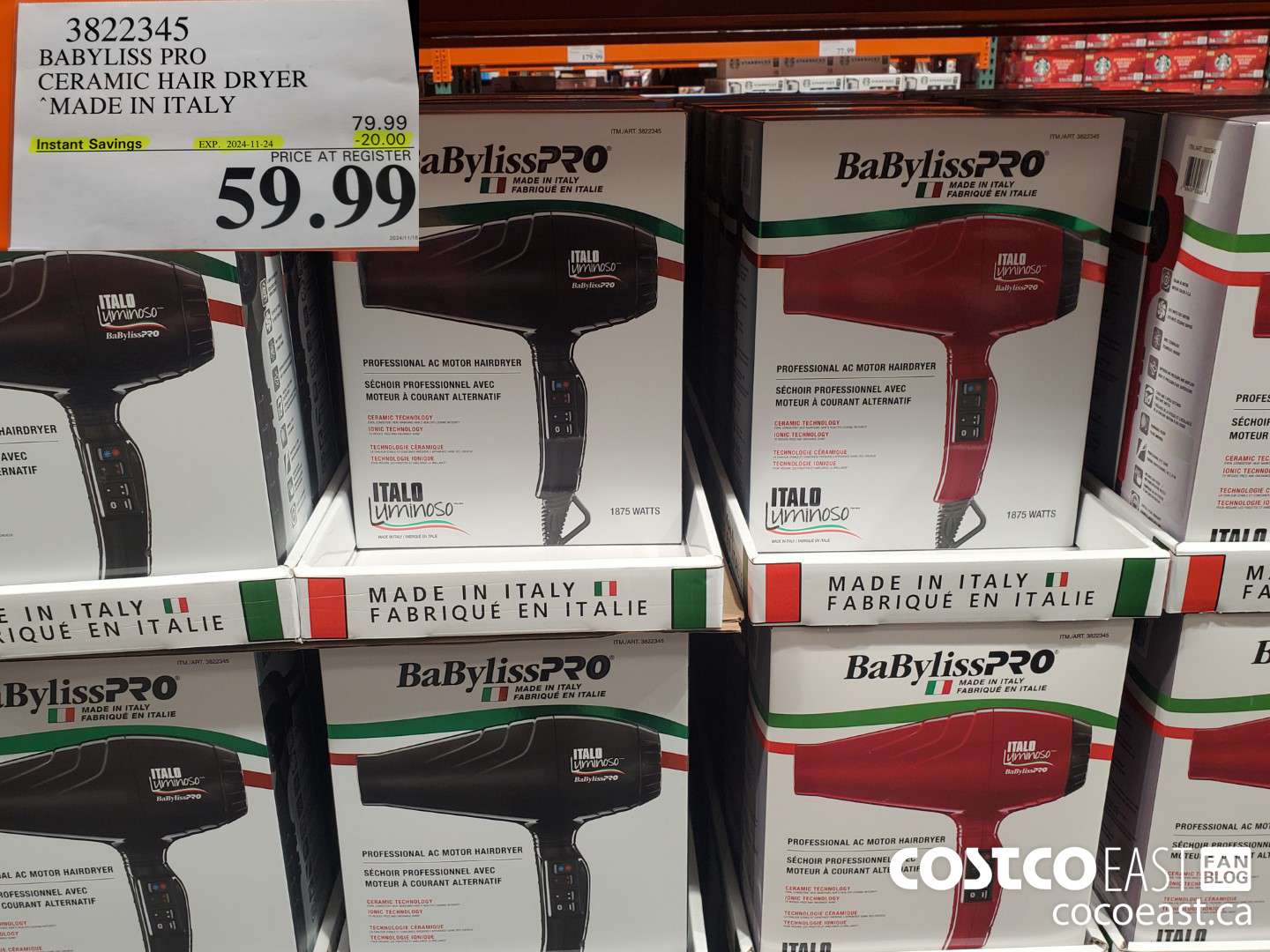 3822345 BABYLISS PRO CERAMIC HAIR DRYER MADE IN ITALY ($20.00 INSTANT SAVINGS EXPIRES ON 2024-11-24) $59.99