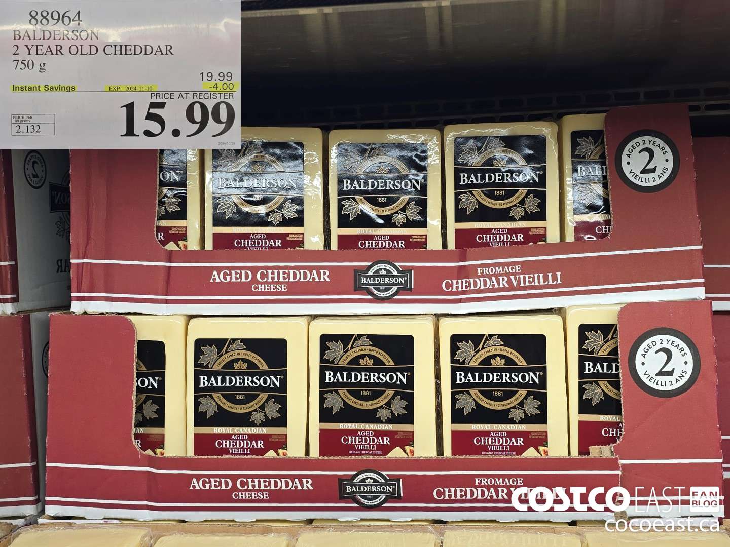 88964 BALDERSON 2 YEAR OLD CHEDDAR 750 g ($4.00 INSTANT SAVINGS EXPIRES ON 2024-11-10) $15.99