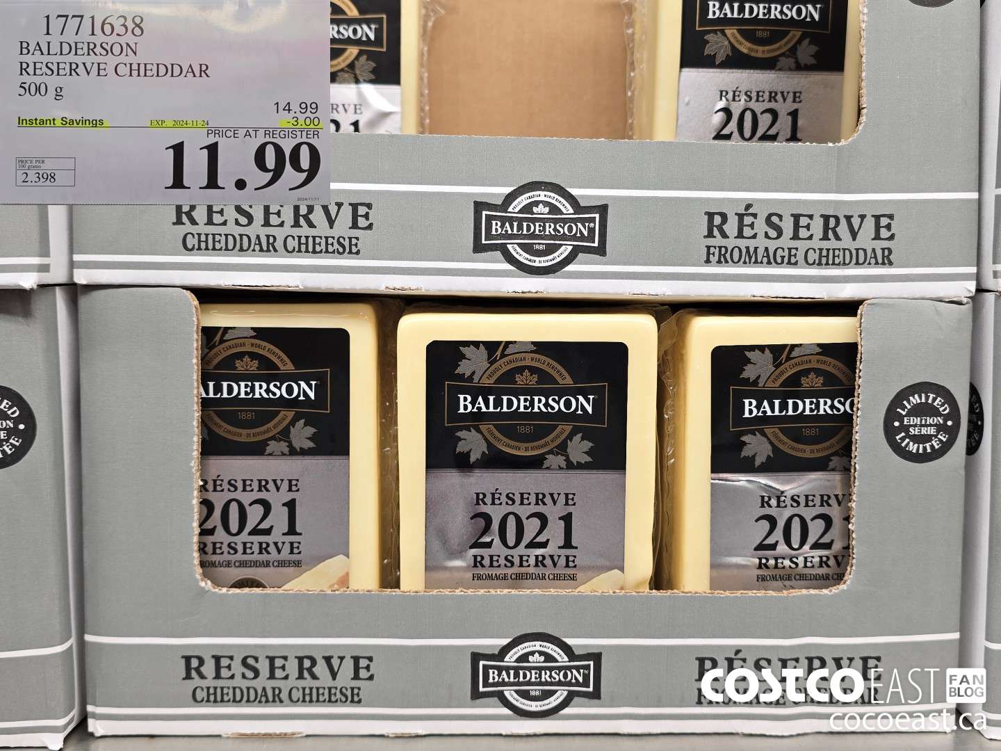 1771638 BALDERSON RESERVE CHEDDAR 500 G ($3.00 INSTANT SAVINGS EXPIRES ON 2024-11-24) $11.99