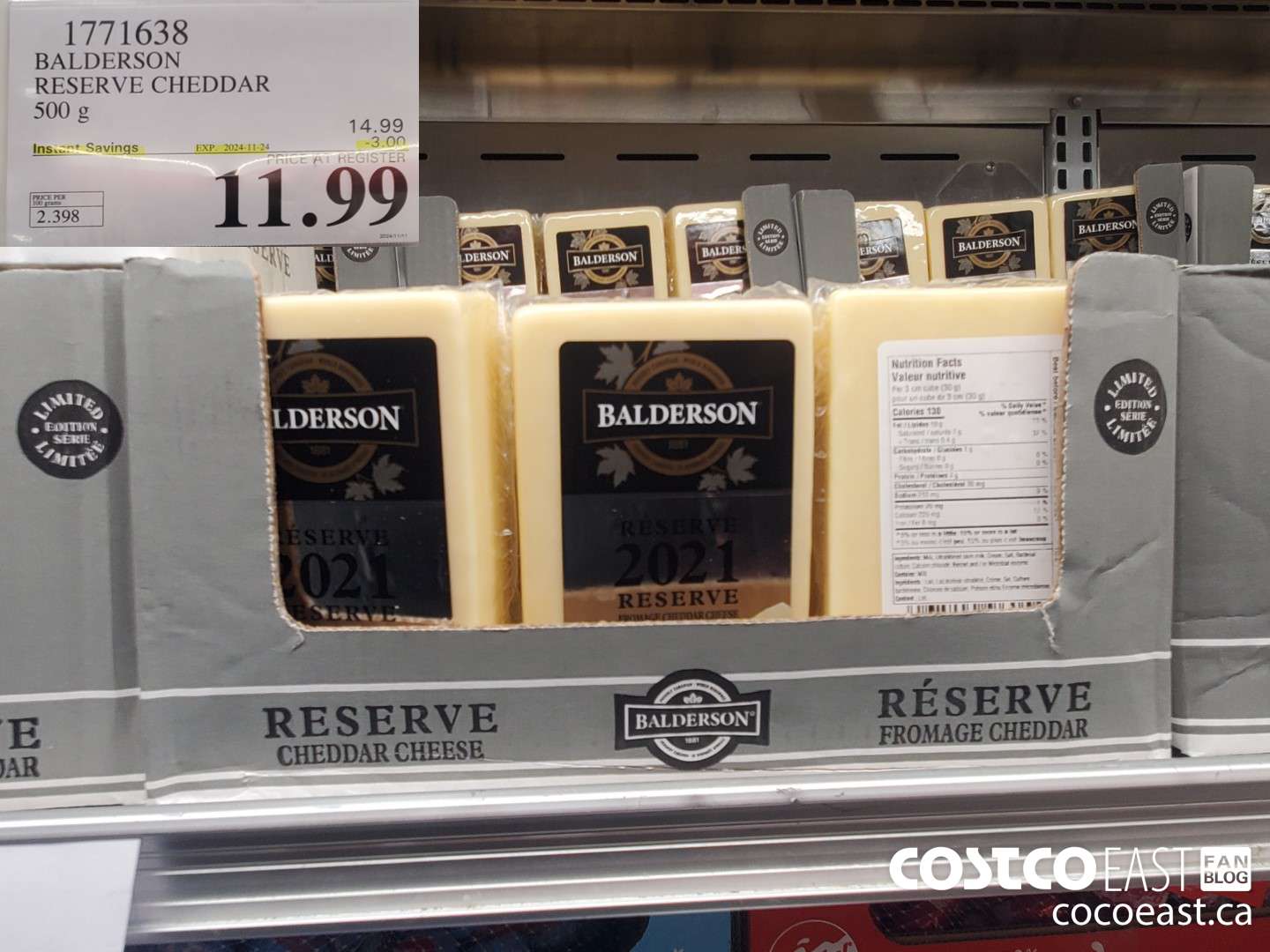 1771638 BALDERSON RESERVE CHEDDAR 500 G ($3.00 INSTANT SAVINGS EXPIRES ON 2024-11-24) $11.99