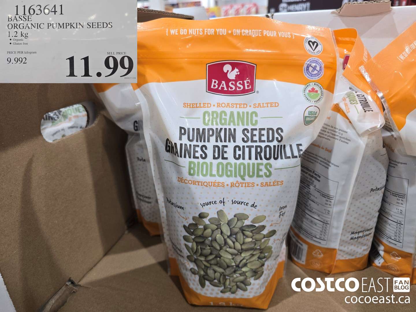 1163641 BASSE ORGANIC PUMPKIN SEEDS 1.2 KG $11.99